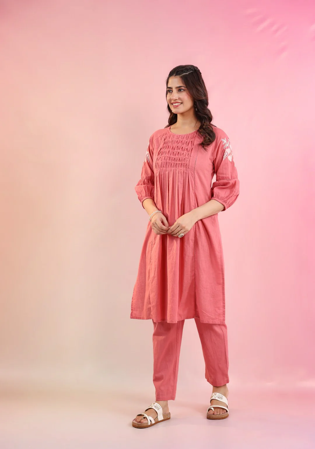 Raftar Salmon Cotton Kurta Pant set - Image 4