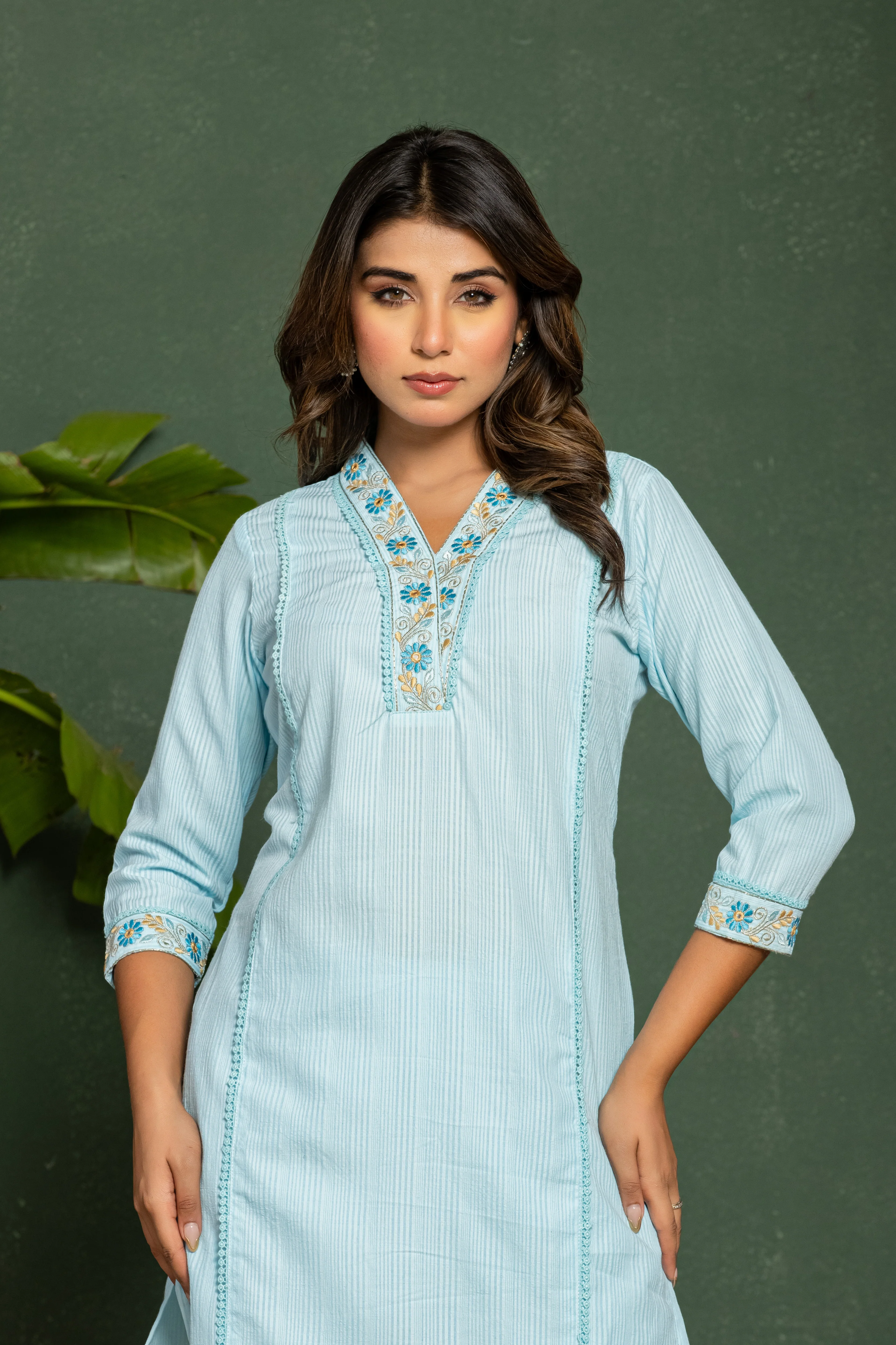 ITI OCEAN COTTON KURTA PANT SET - Image 2