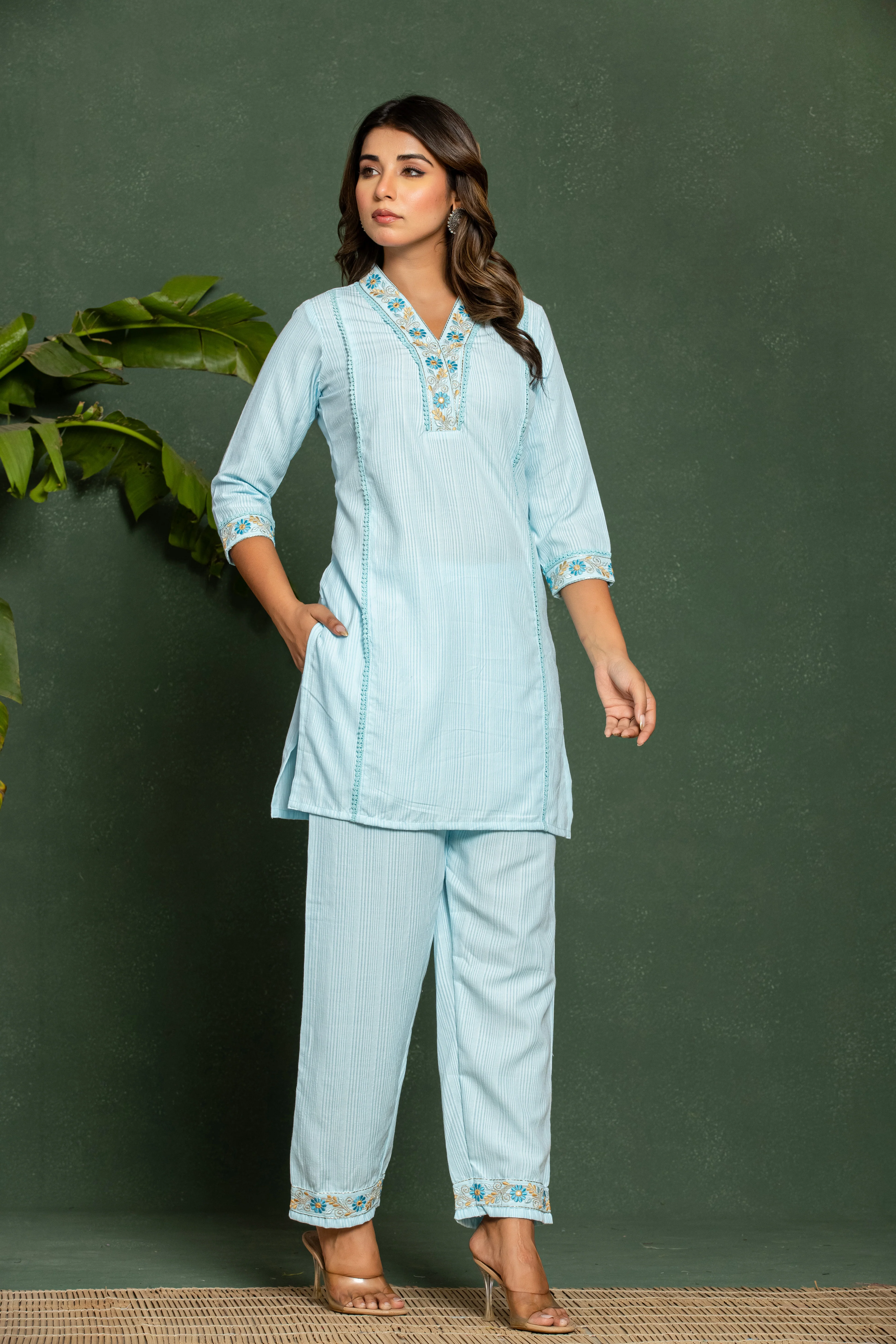 ITI OCEAN COTTON KURTA PANT SET - Image 5