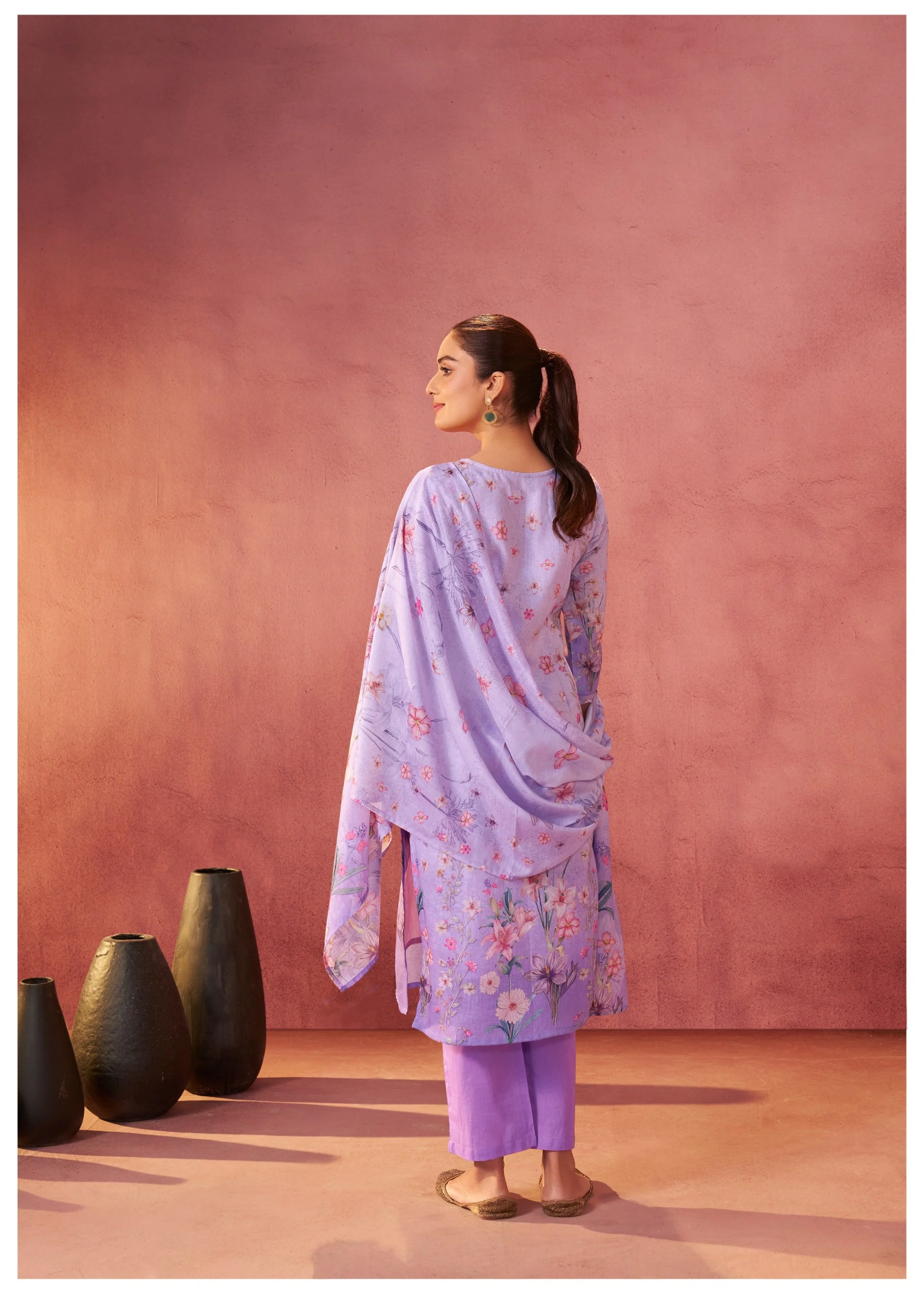 Lalitha Orchid Floral Linen Work Suit Set - Image 3