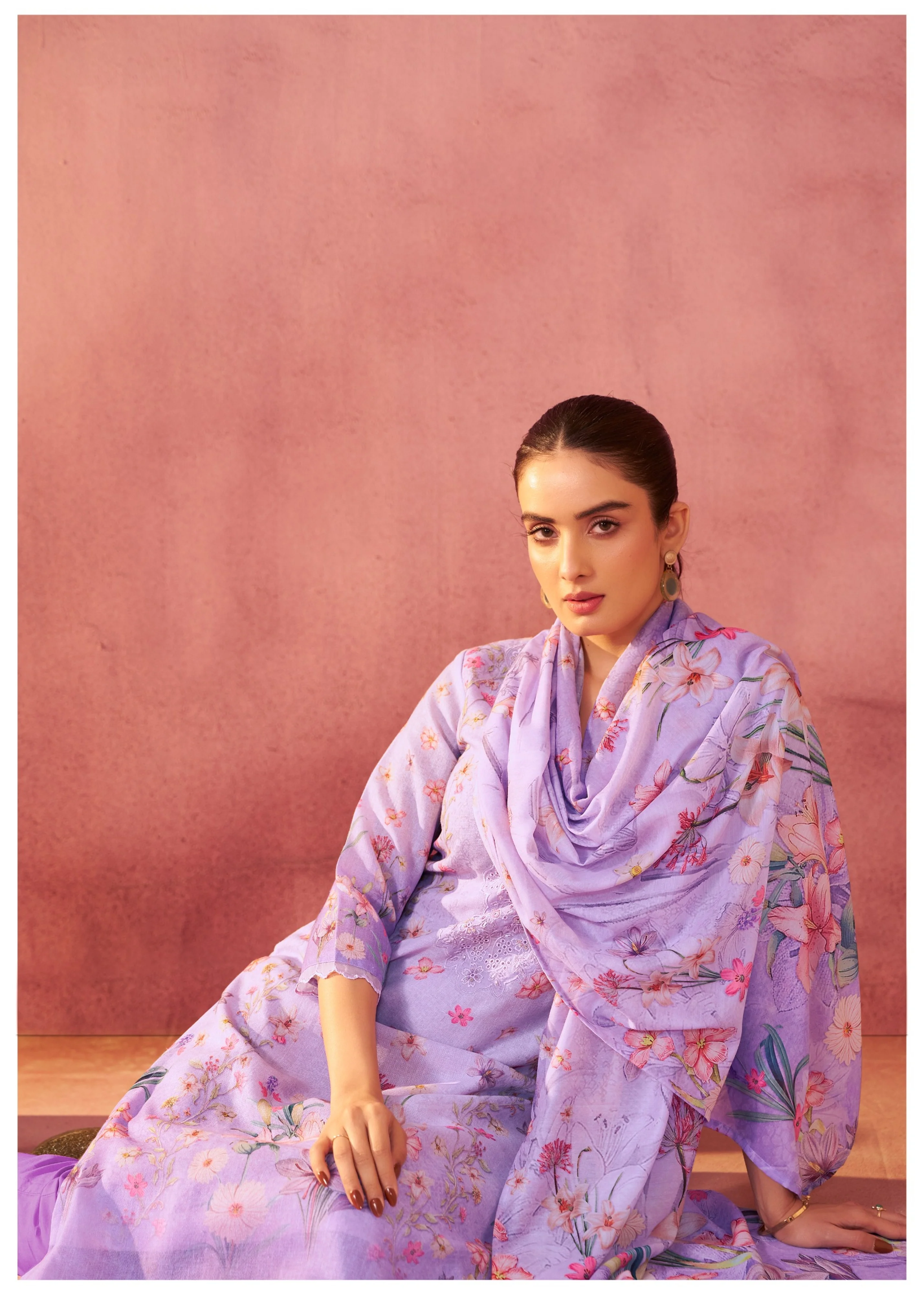 Lalitha Orchid Floral Linen Work Suit Set - Image 4