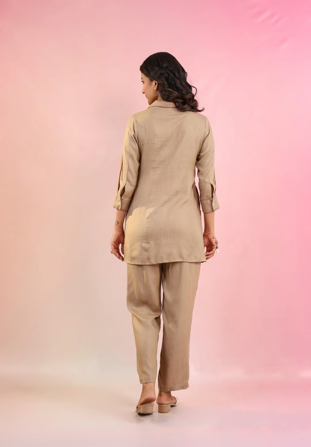 Raftar coffee embroidery cotton co-ord set - Image 3