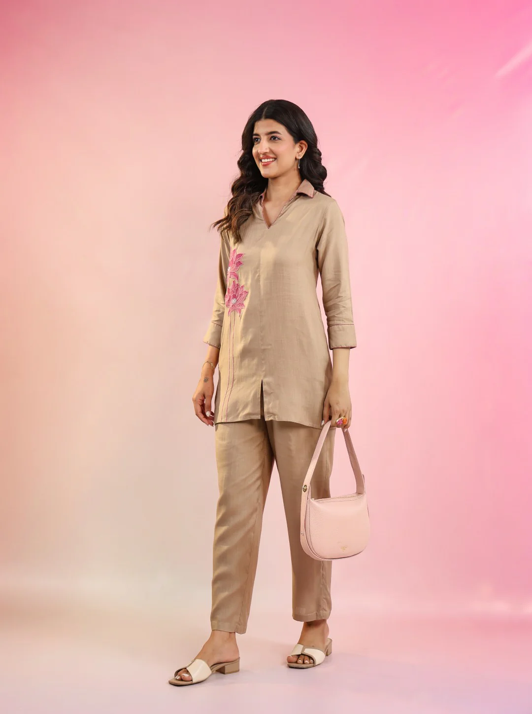 Raftar coffee embroidery cotton co-ord set - Image 4