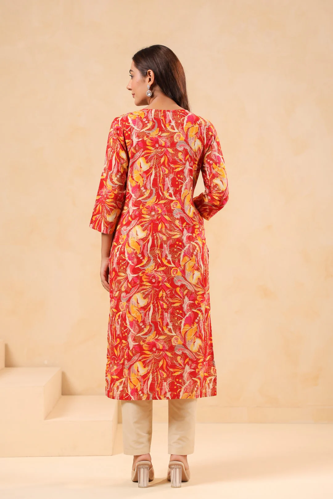 Varisha Coral Printed Work Kurti - Image 3