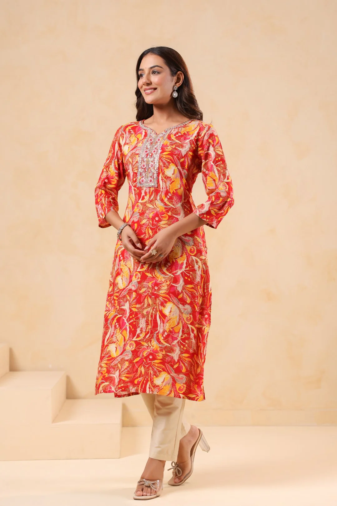 Varisha Coral Printed Work Kurti - Image 5