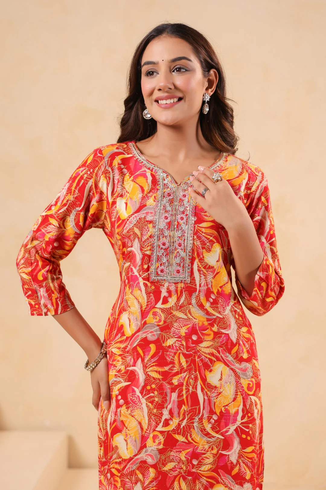 Varisha Coral Printed Work Kurti - Image 6