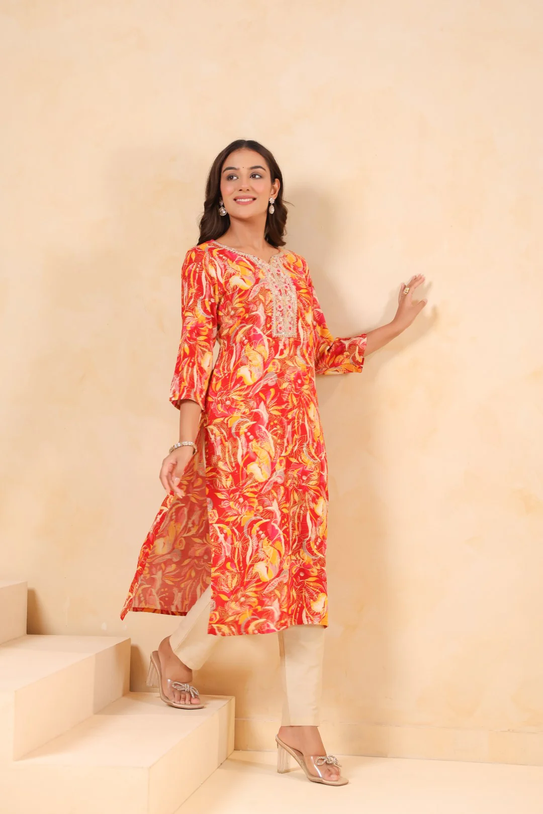 Varisha Coral Printed Work Kurti - Image 8