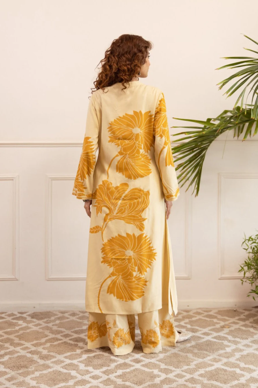 Sonpal mustard printed kurta pant set - Image 3