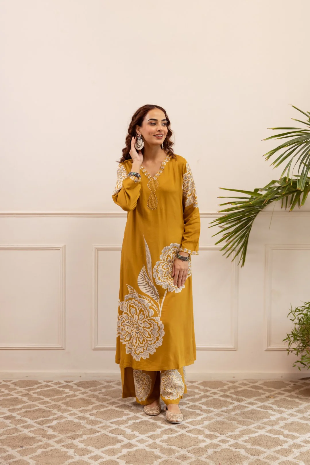 Sonpal mustard printed kurta pant set - Image 6