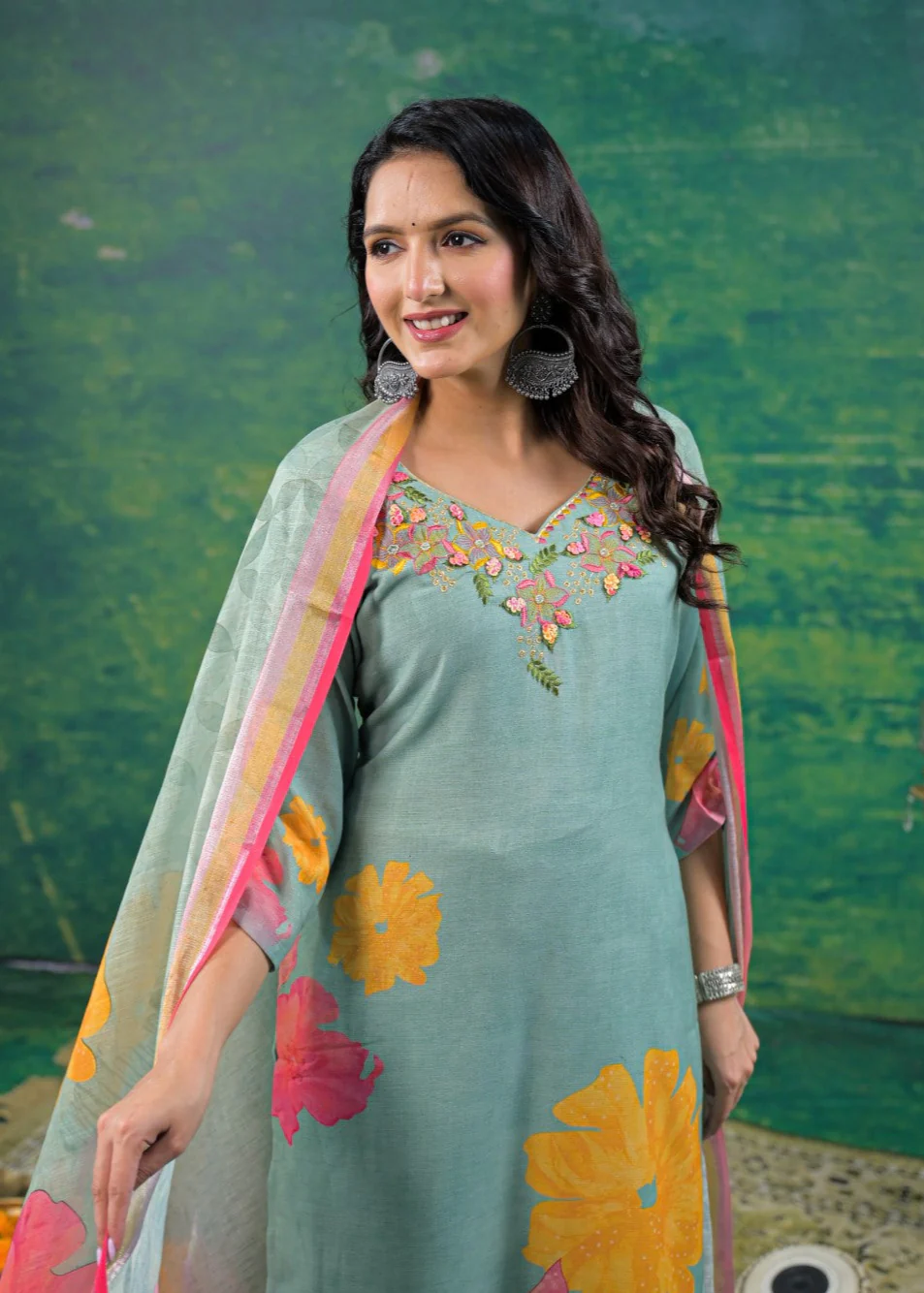 Yami Turq Embroidered Suit Set - Image 2