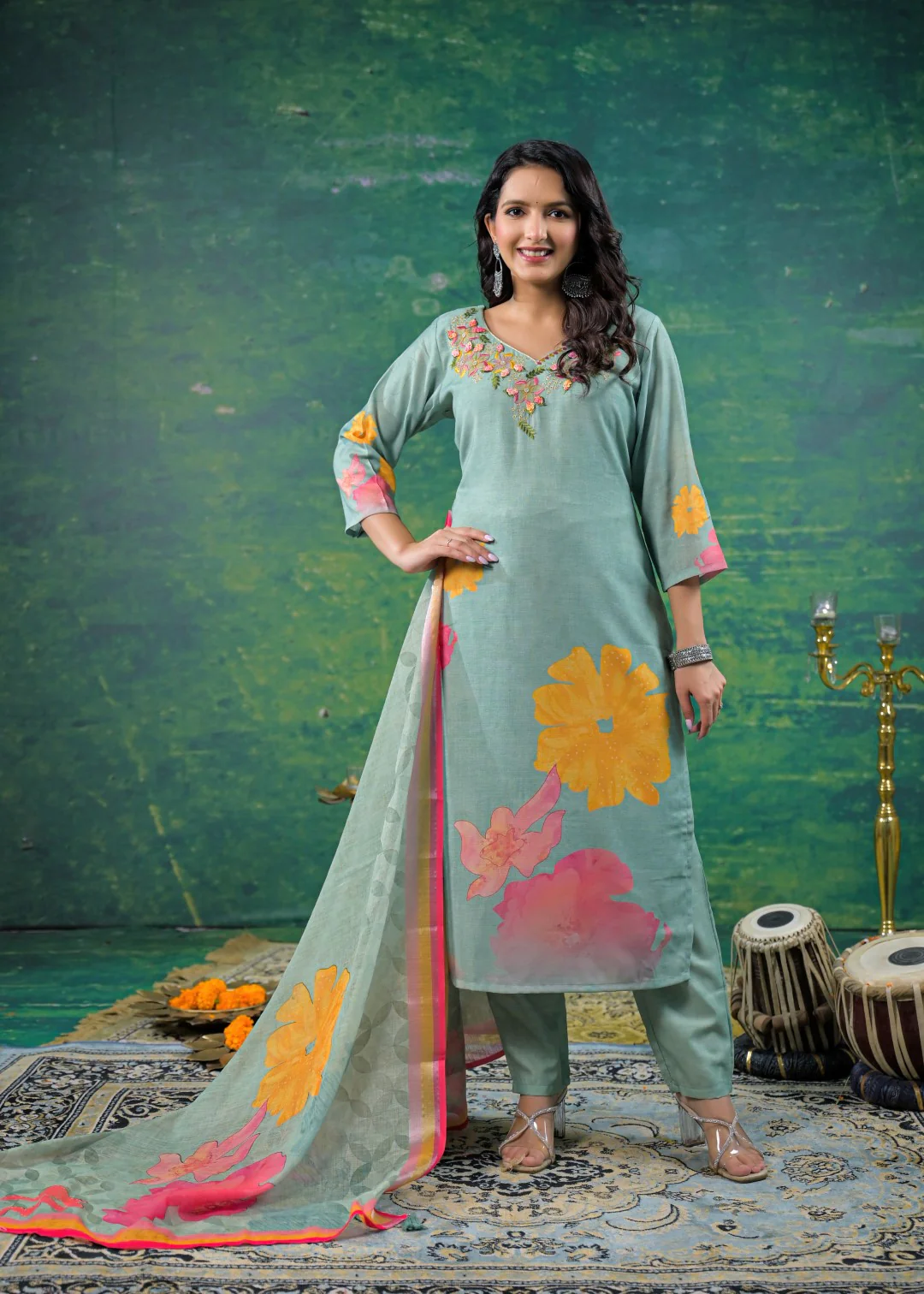 Yami Turq Embroidered Suit Set - Image 4