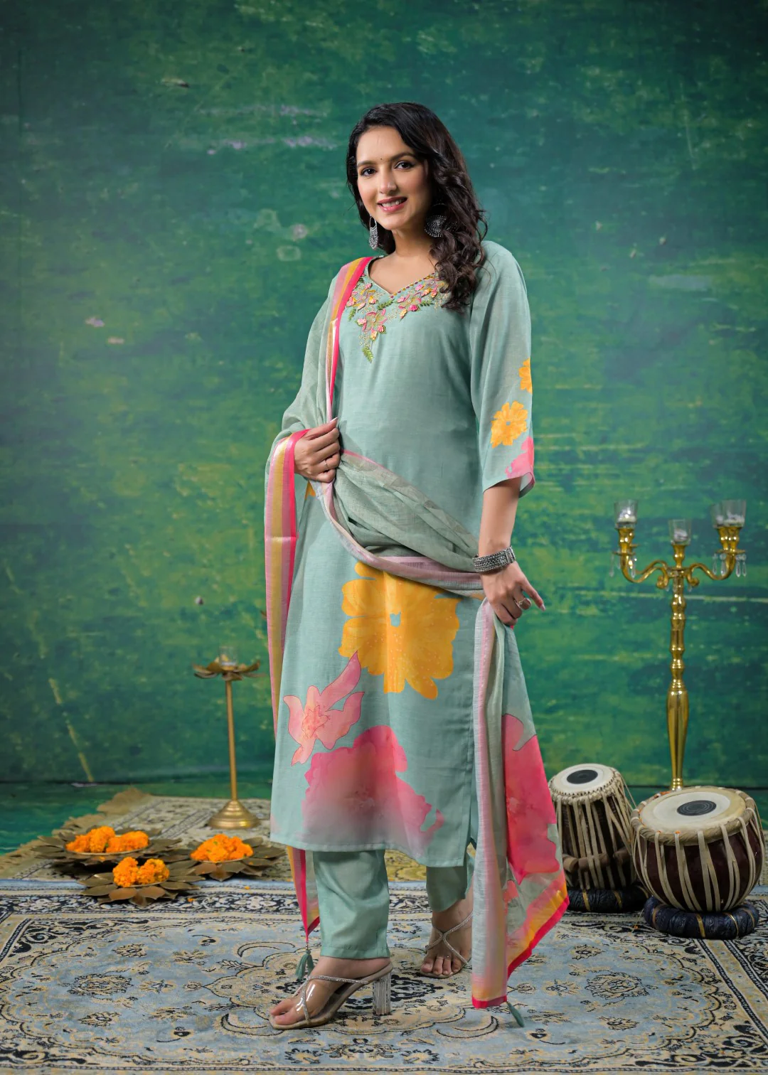 Yami Turq Embroidered Suit Set - Image 5