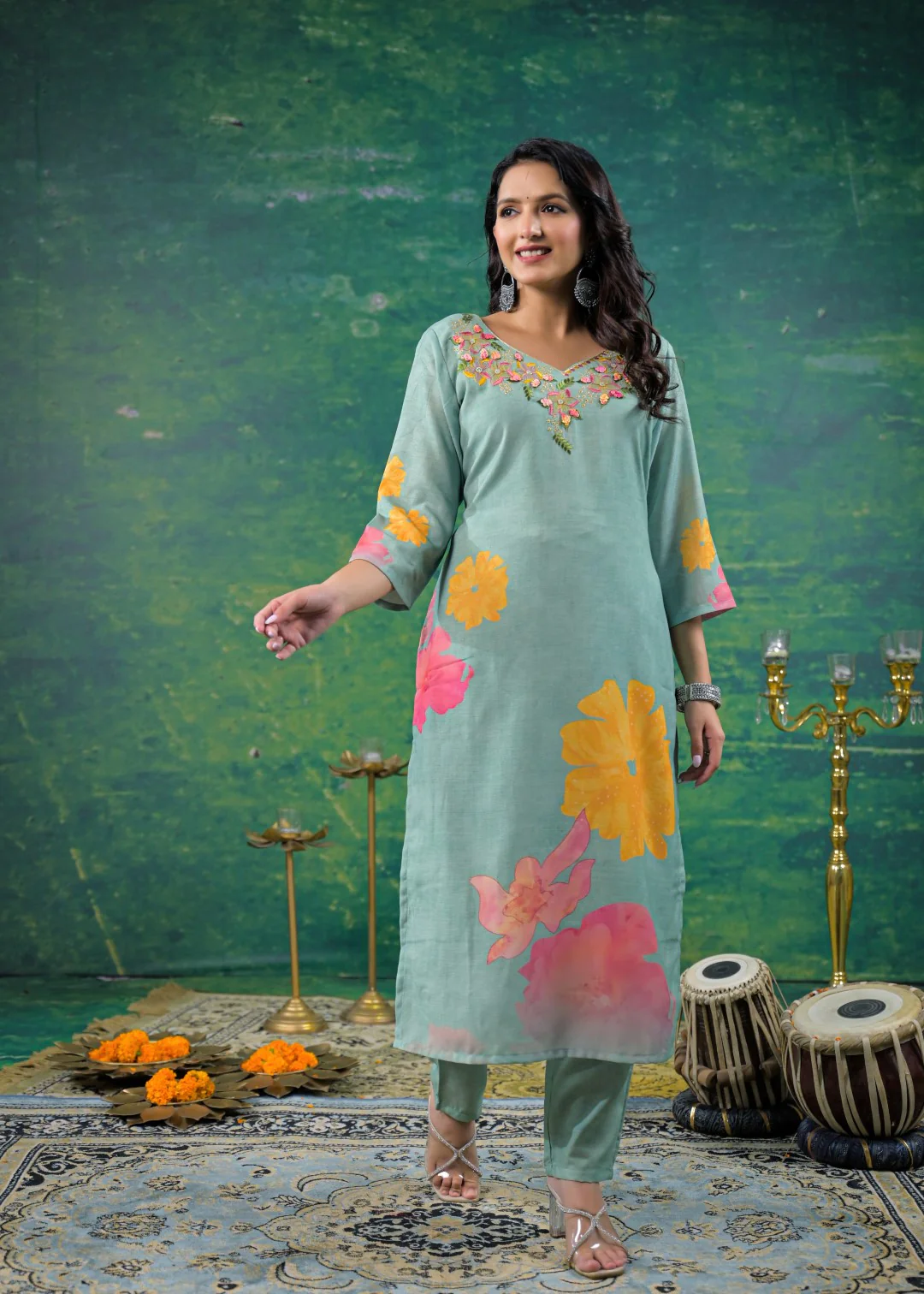 Yami Turq Embroidered Suit Set - Image 7