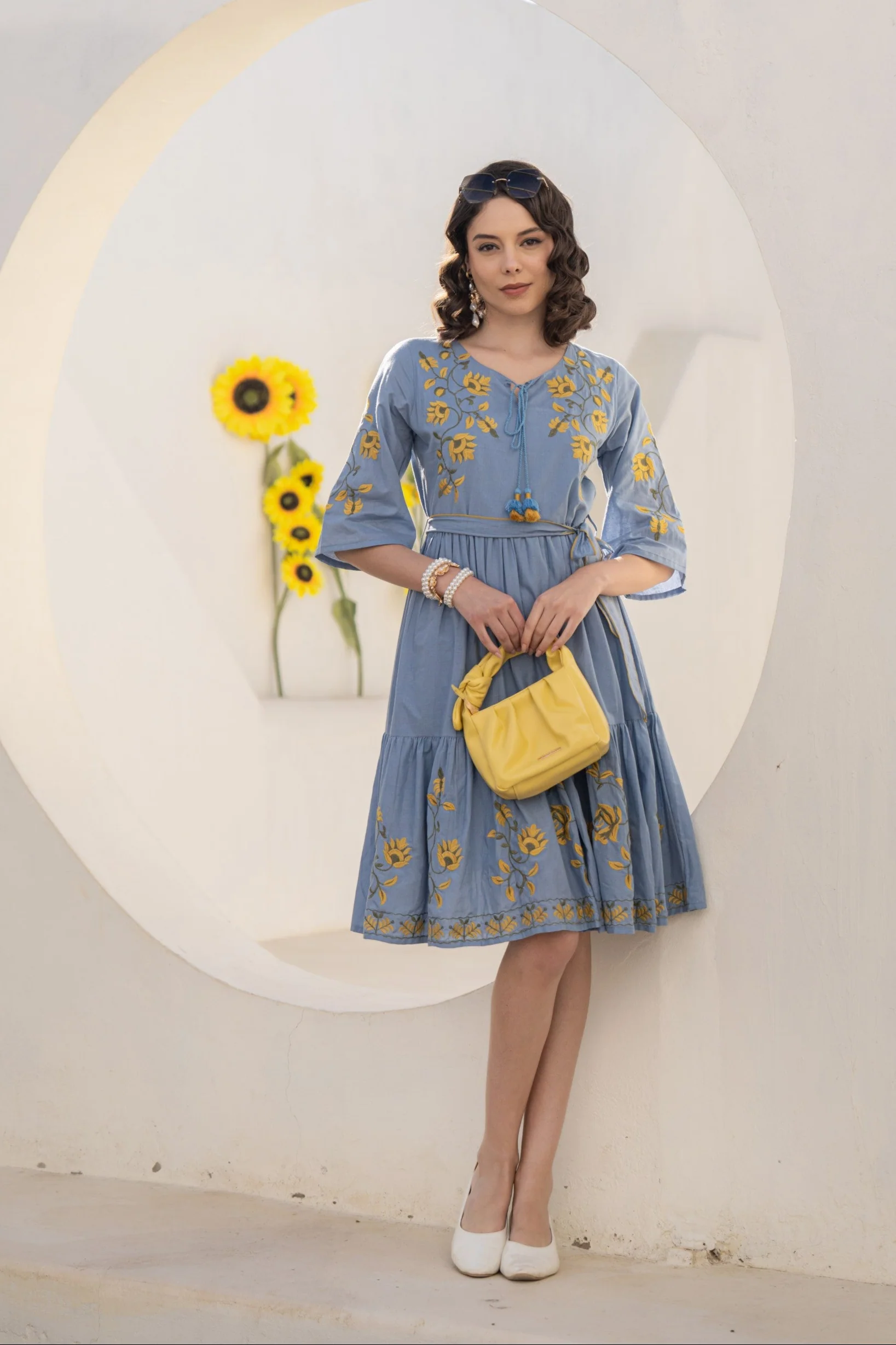 Hemal stone embroidery cotton dress - Image 4