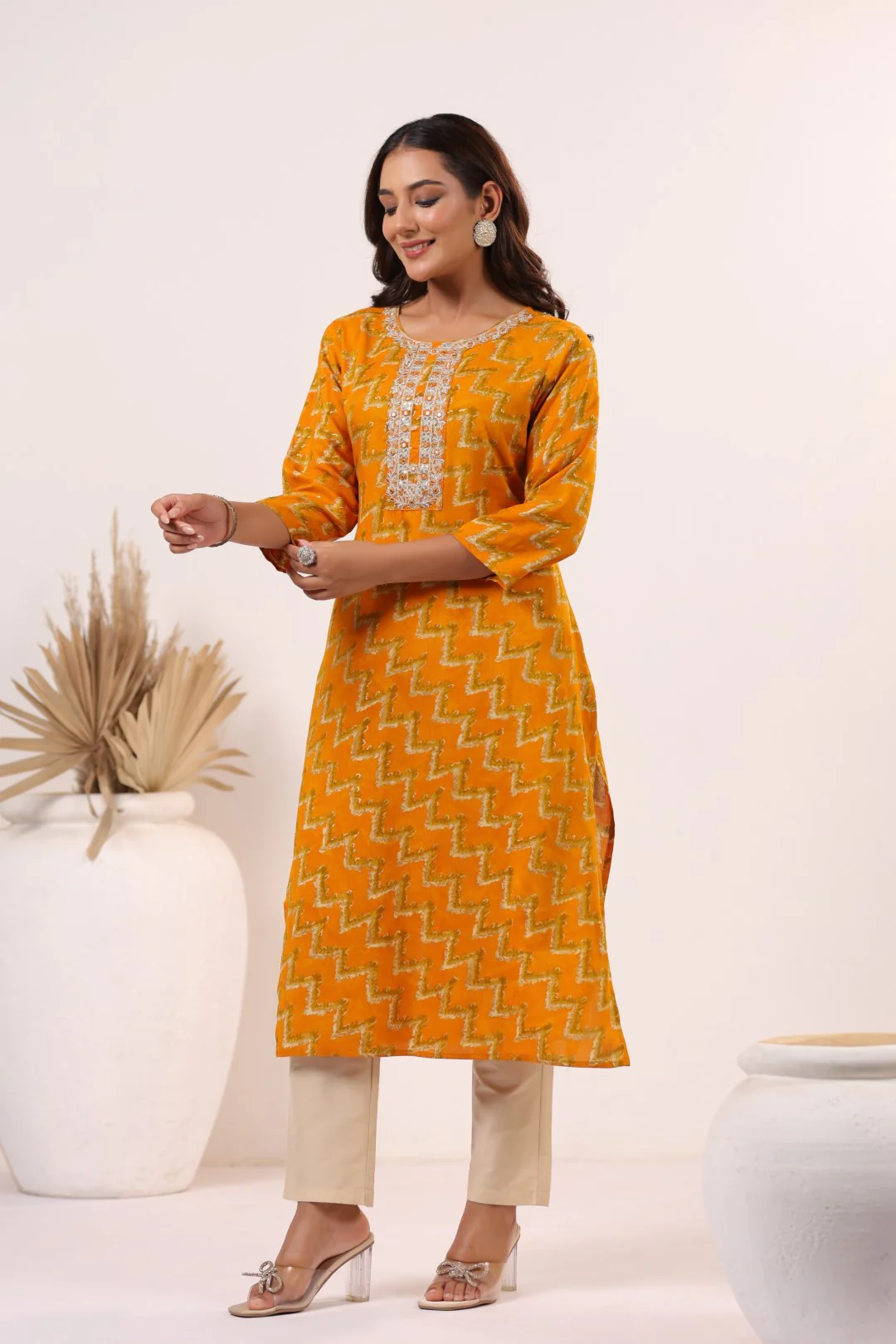 Varisha Canary Printed Work Kurti - Image 4