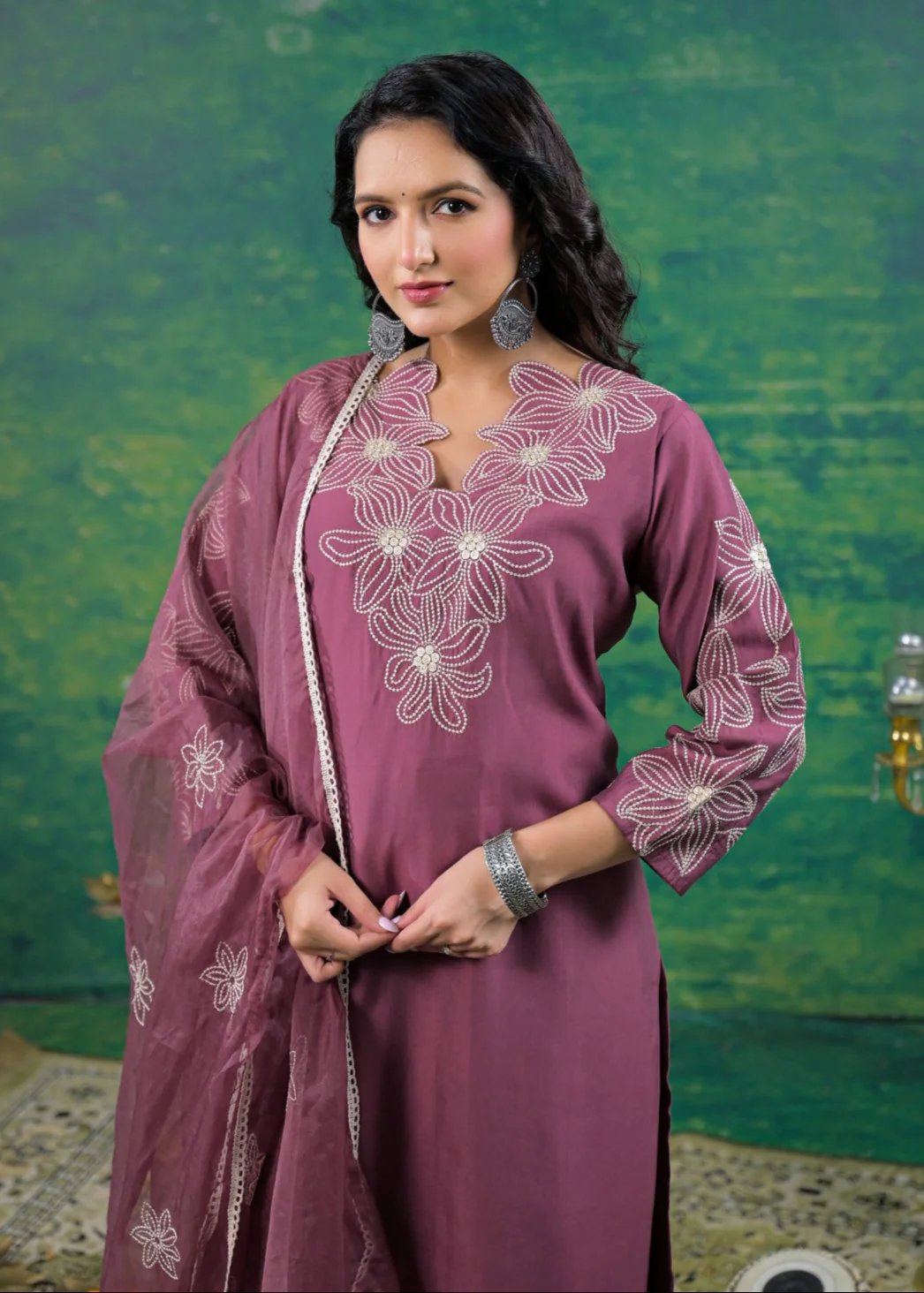 Morni Mauve Embroidered Suit Set - Image 2