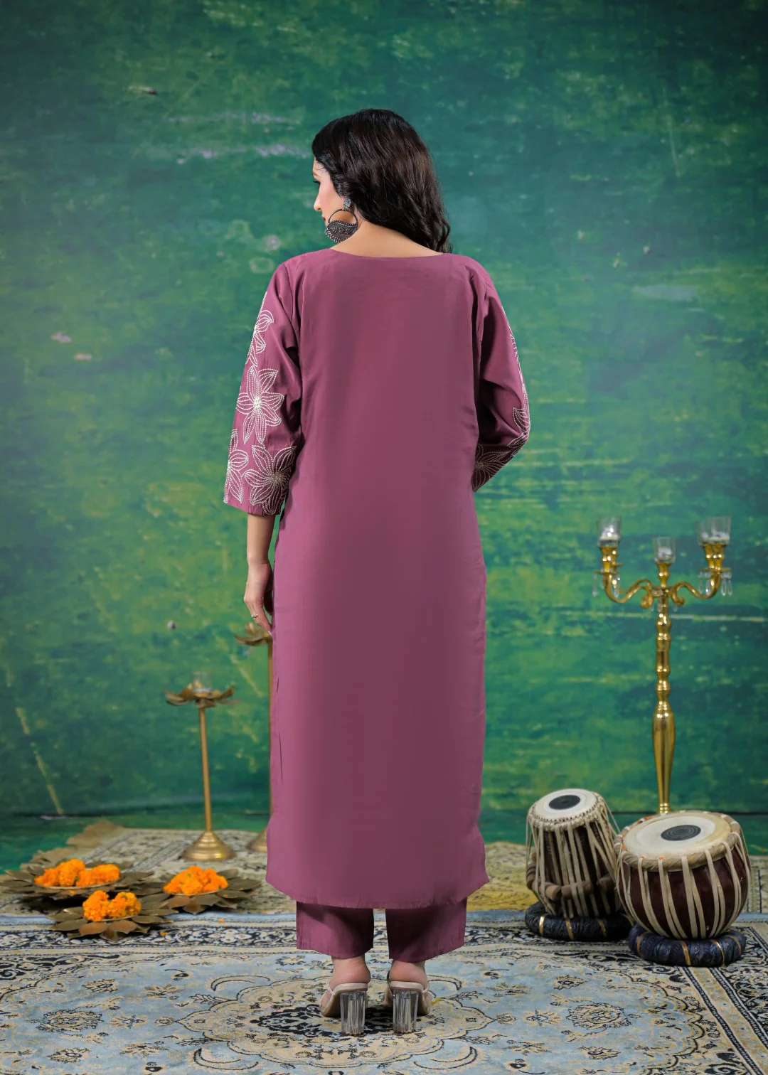 Morni Mauve Embroidered Suit Set - Image 3