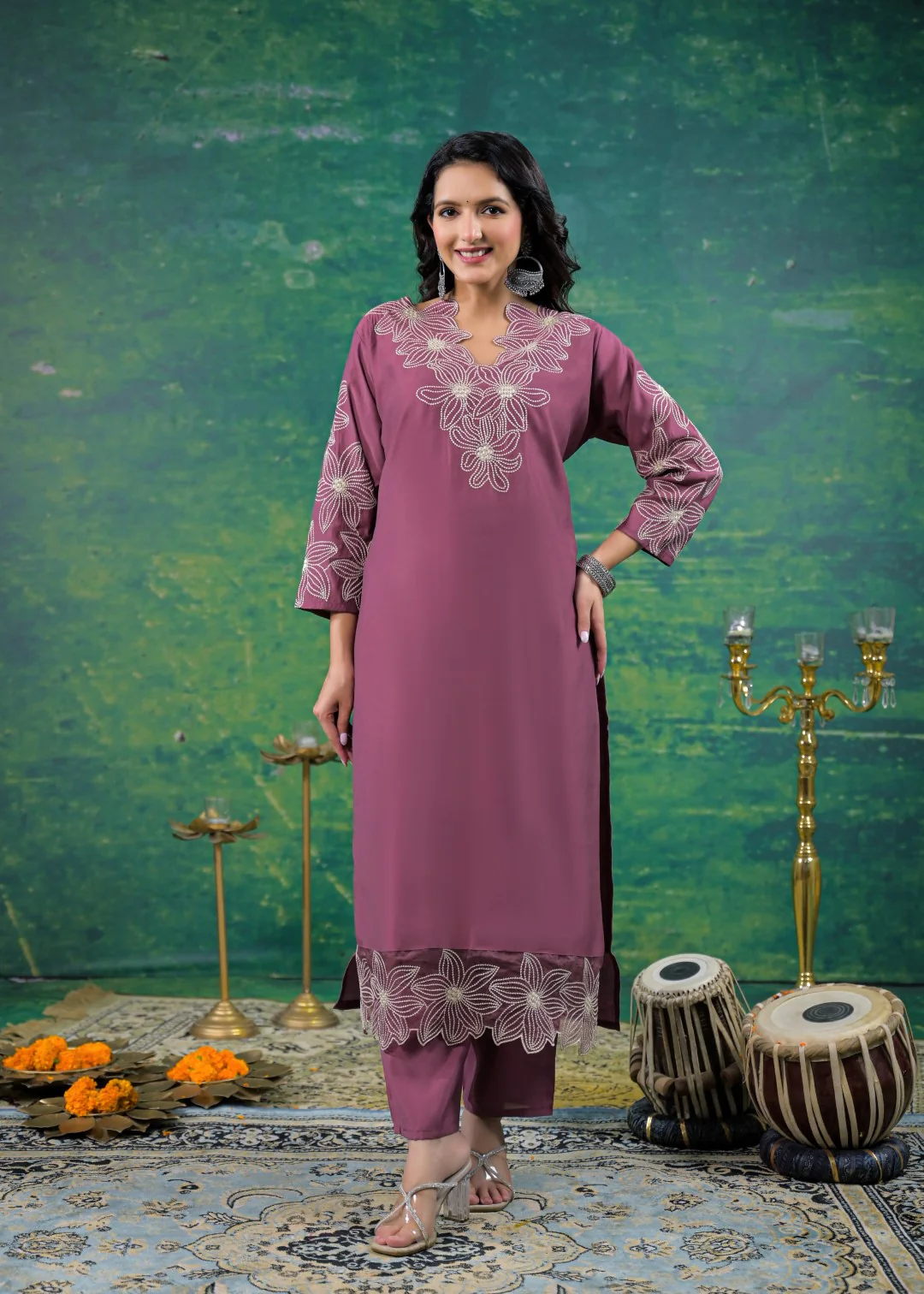 Morni Mauve Embroidered Suit Set - Image 4