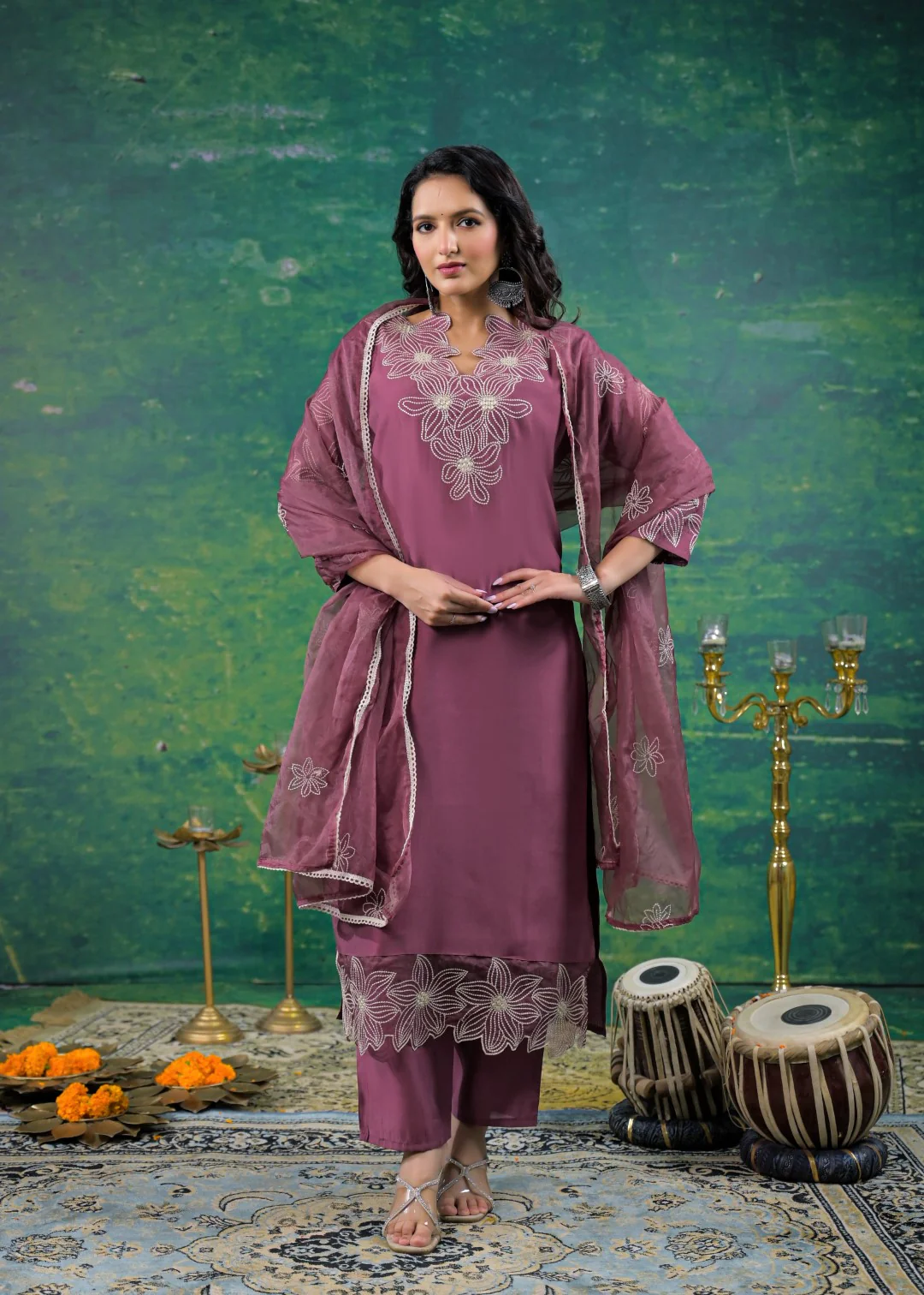 Morni Mauve Embroidered Suit Set - Image 6
