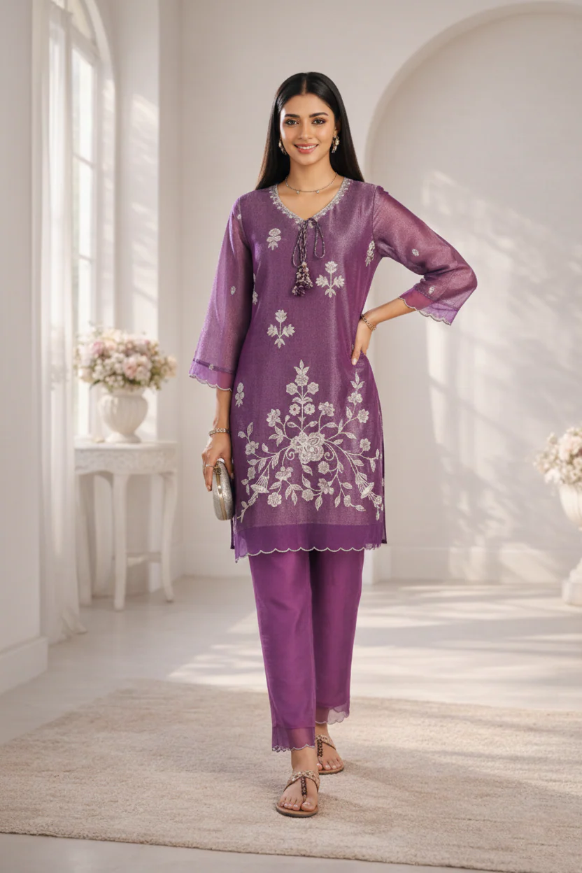 Anumeha Plum Full Work co-ord set - Image 4