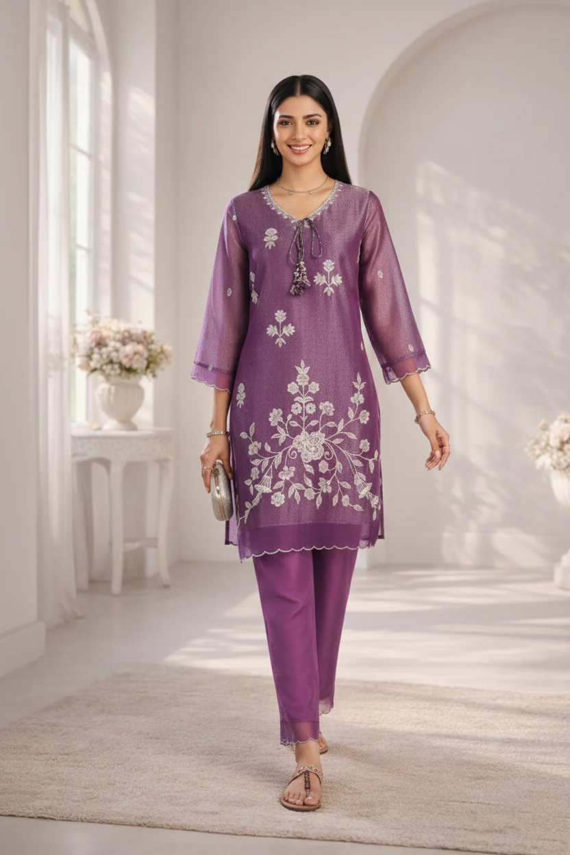 Anumeha Plum Full Work co-ord set - Image 5