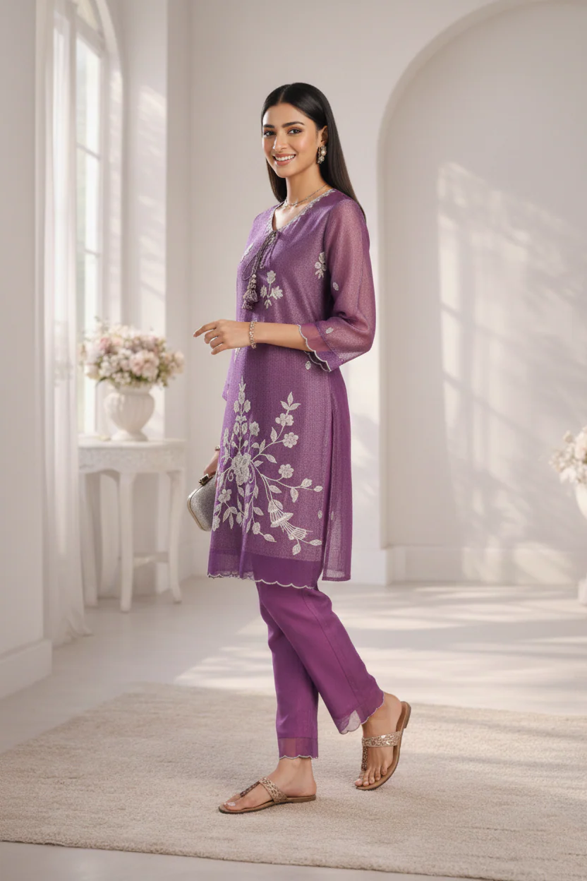 Anumeha Plum Full Work co-ord set - Image 6