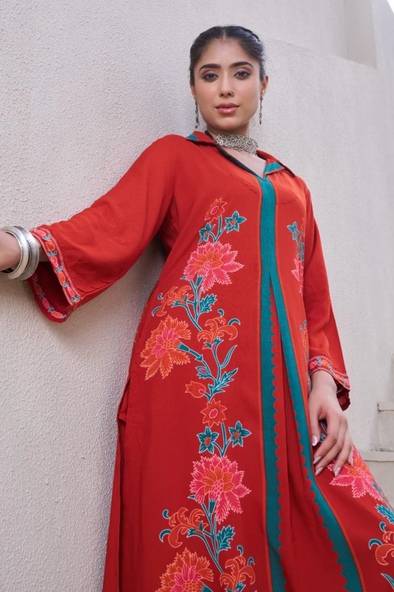 Sonpal crimson printed kurta pant set - Image 2