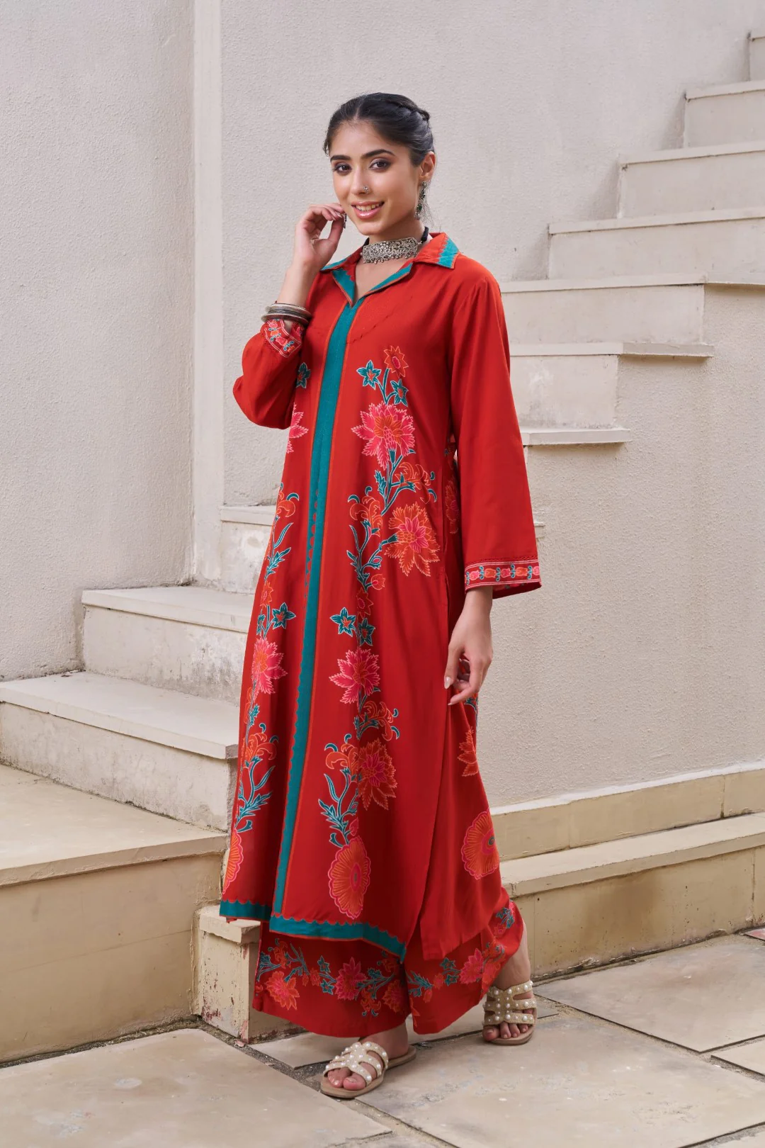 Sonpal crimson printed kurta pant set - Image 3