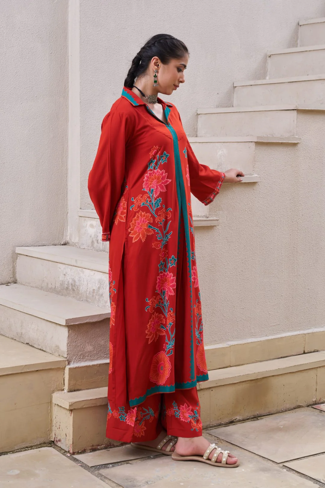 Sonpal crimson printed kurta pant set - Image 4