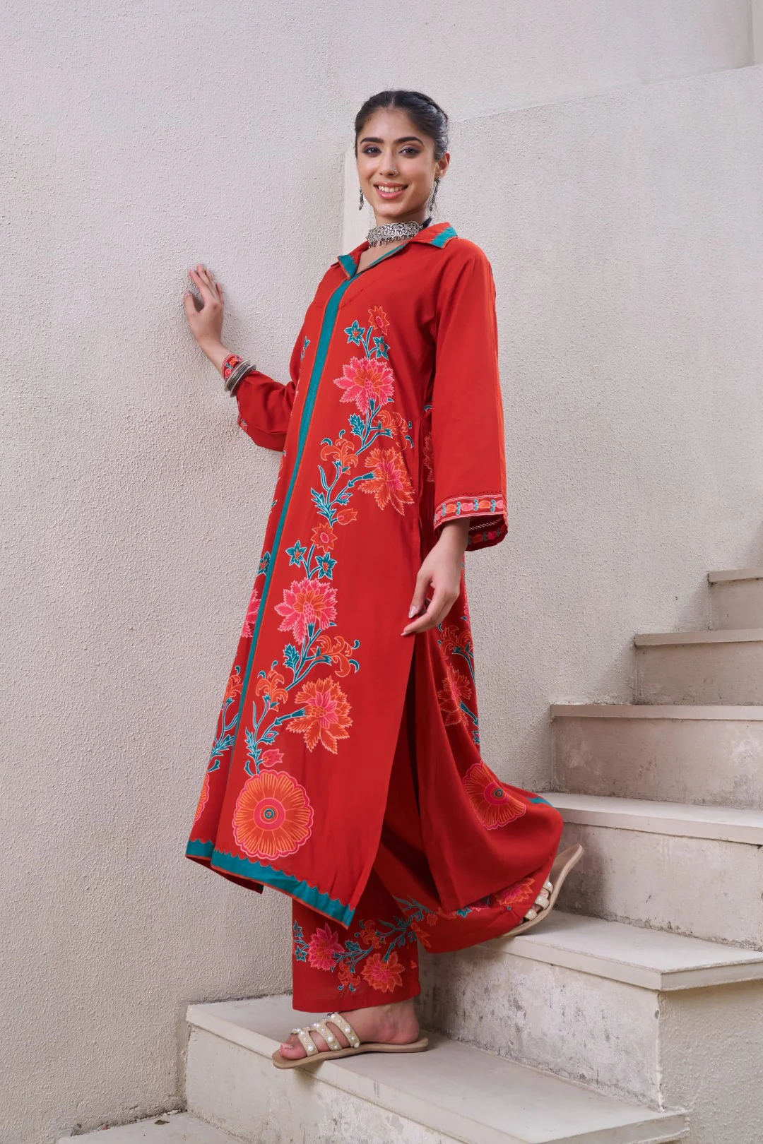 Sonpal crimson printed kurta pant set - Image 5