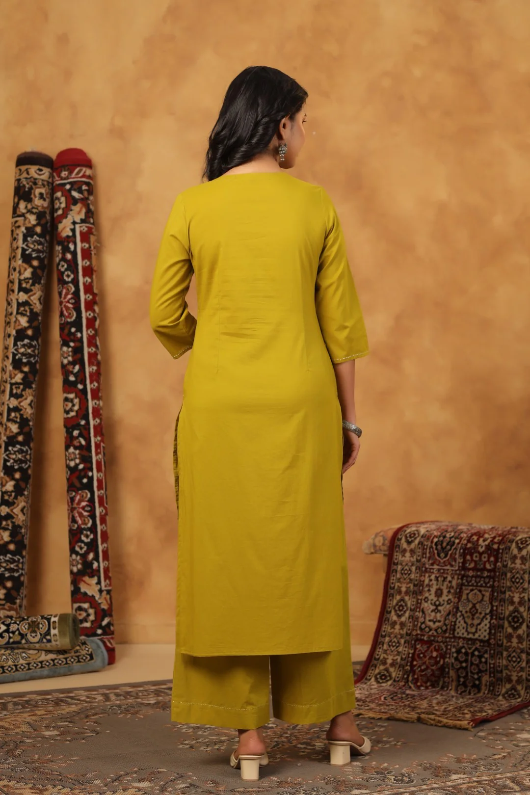 Ridhika Pear Cotton Embroidered Kurta Pant Set - Image 3
