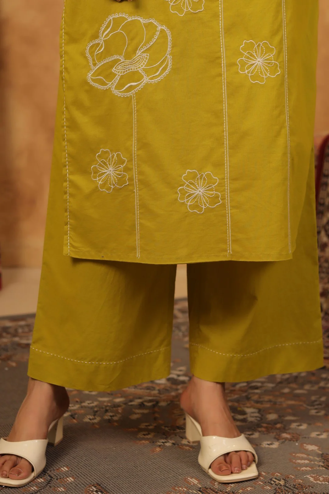 Ridhika Pear Cotton Embroidered Kurta Pant Set - Image 5