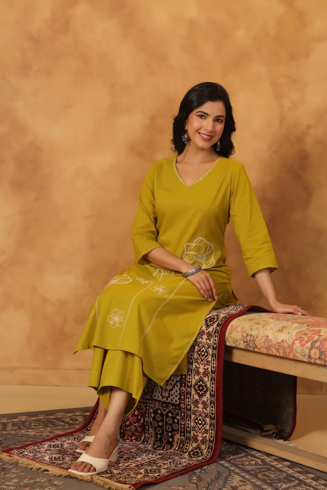 Ridhika Pear Cotton Embroidered Kurta Pant Set - Image 6