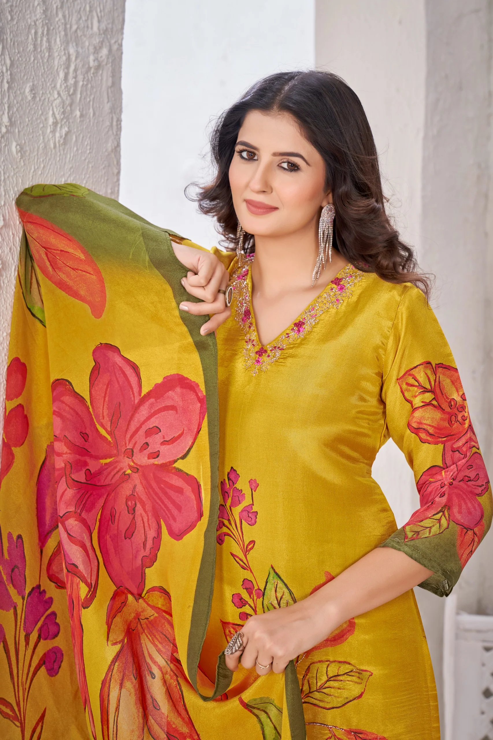 Malti Marigold Shimmer Work Suit Set - Image 2