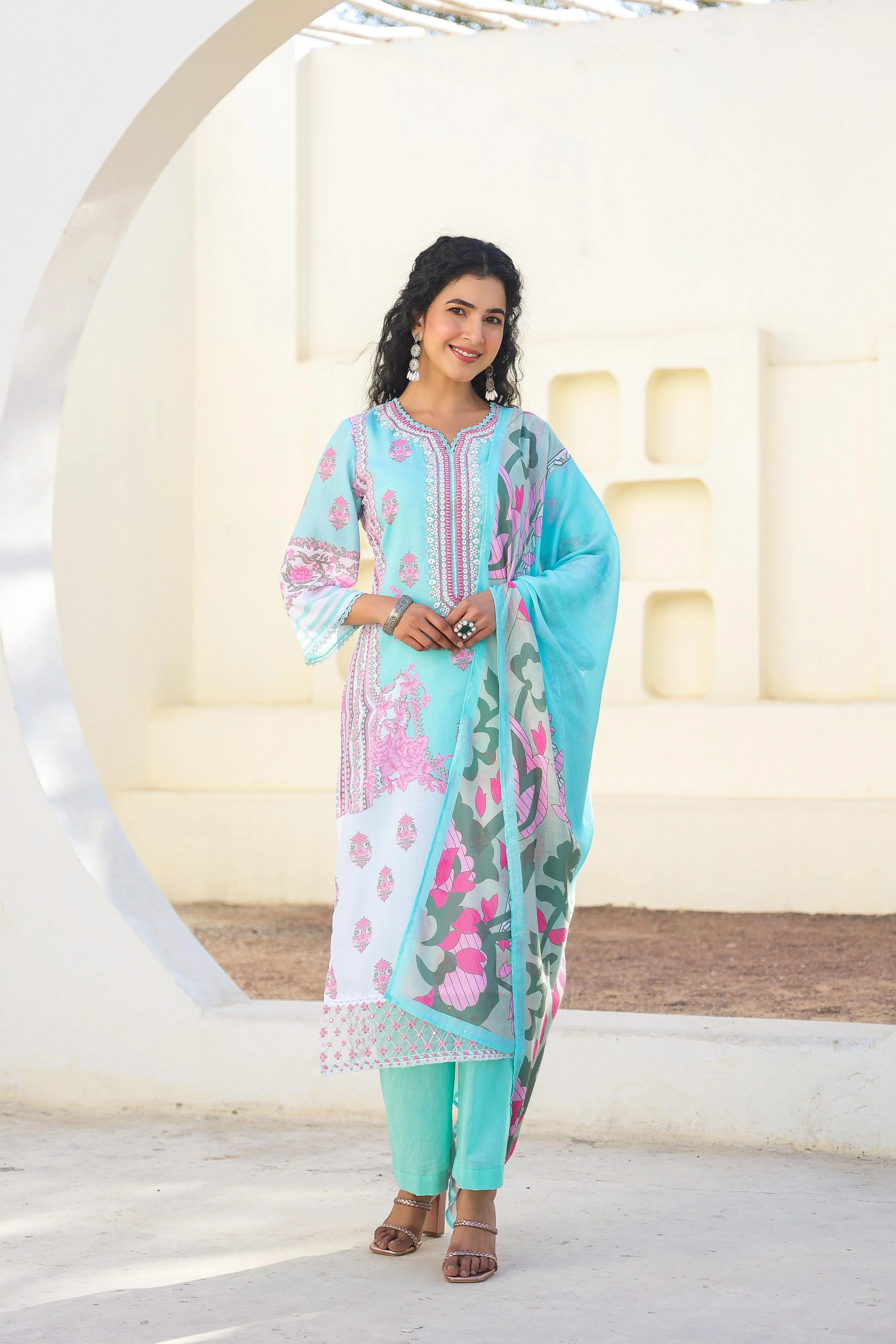 Lakshita Sky printed cotton suit set - Image 4