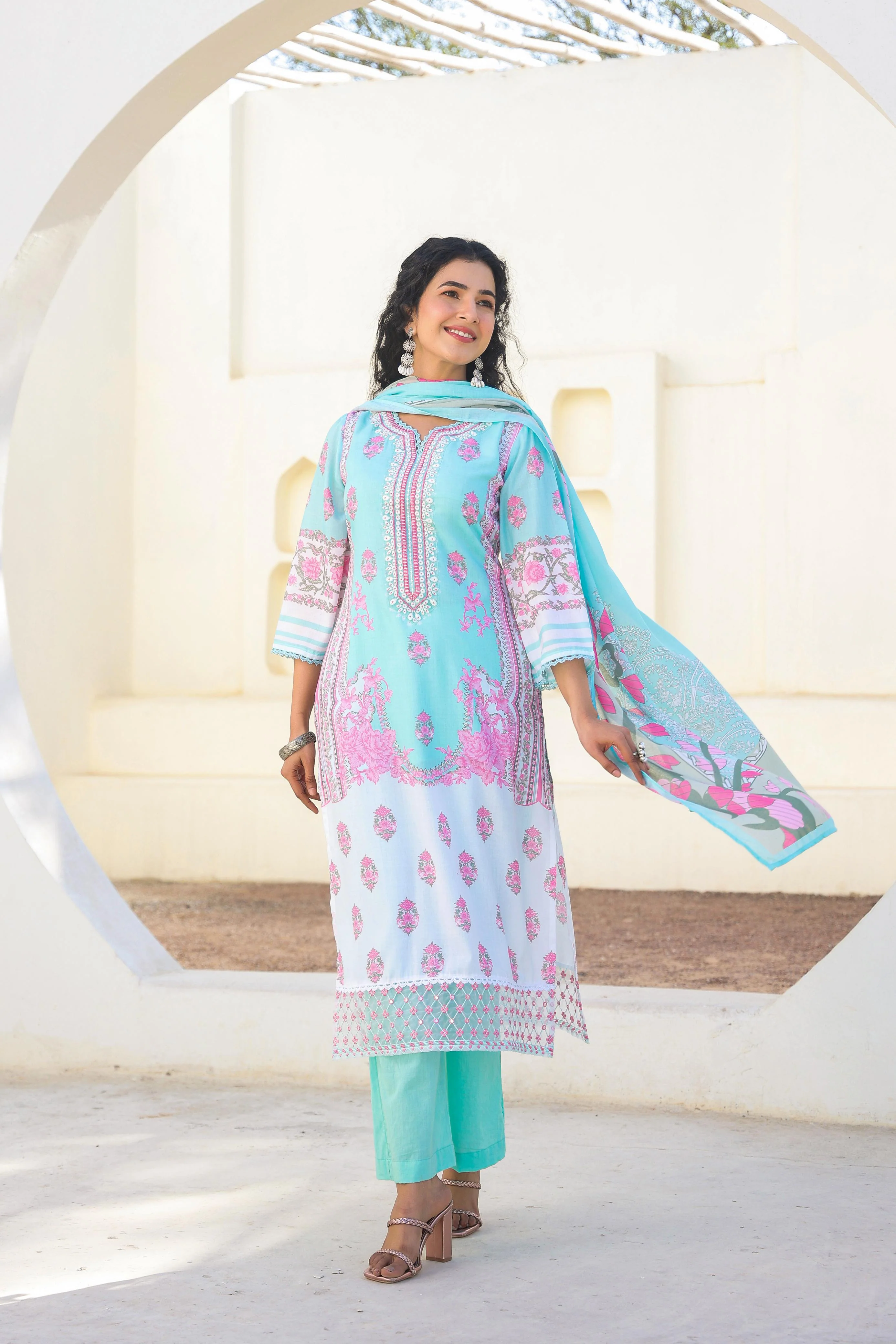 Lakshita Sky printed cotton suit set - Image 6