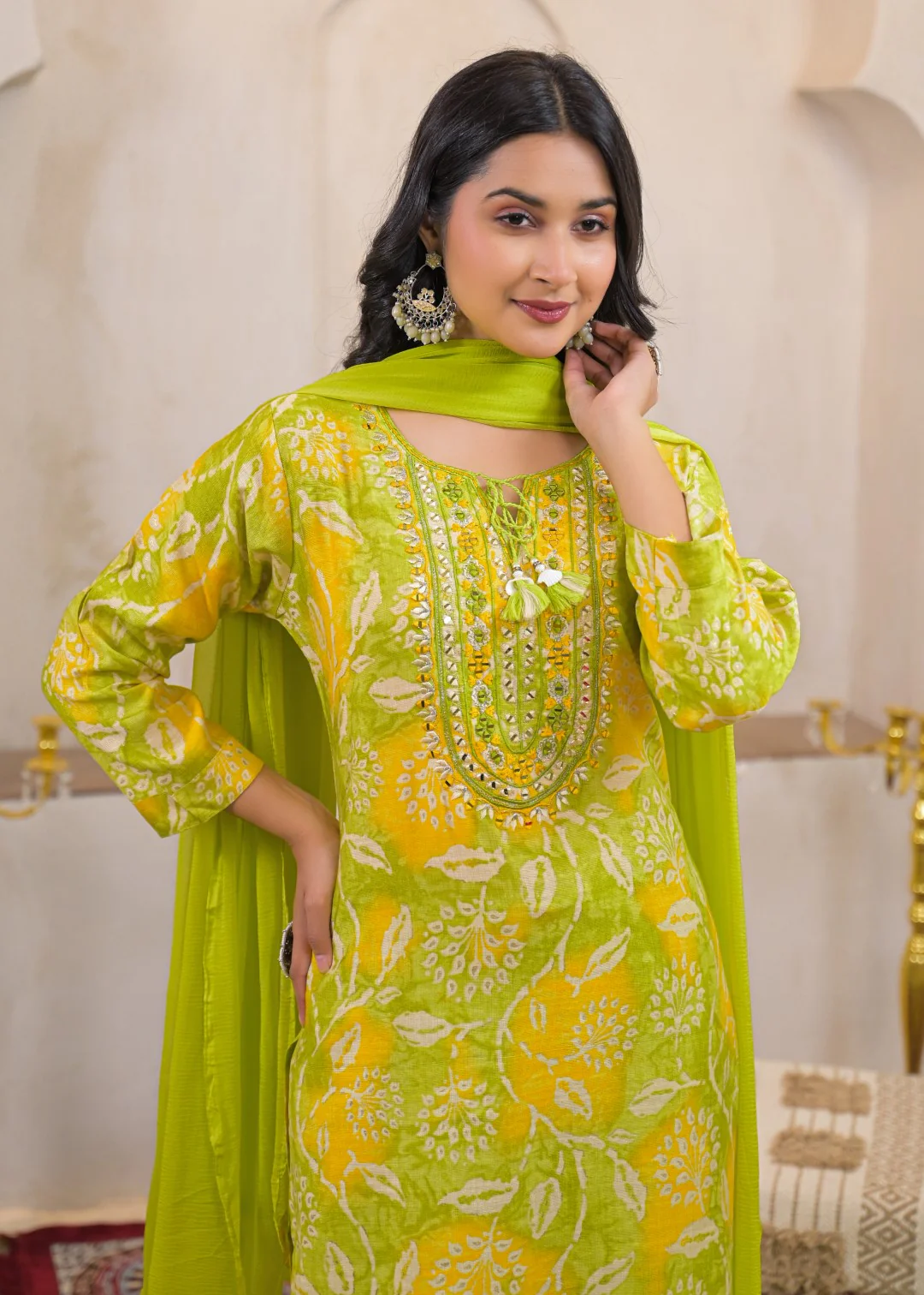 Shanti Pear Printed Cotton Work Suit Set - Image 2