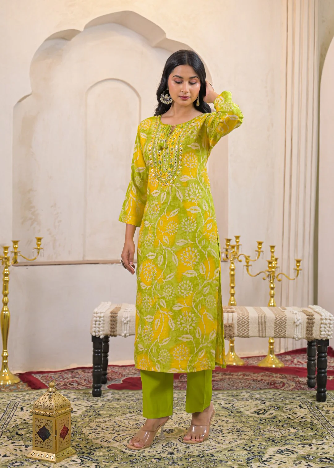 Shanti Pear Printed Cotton Work Suit Set - Image 7
