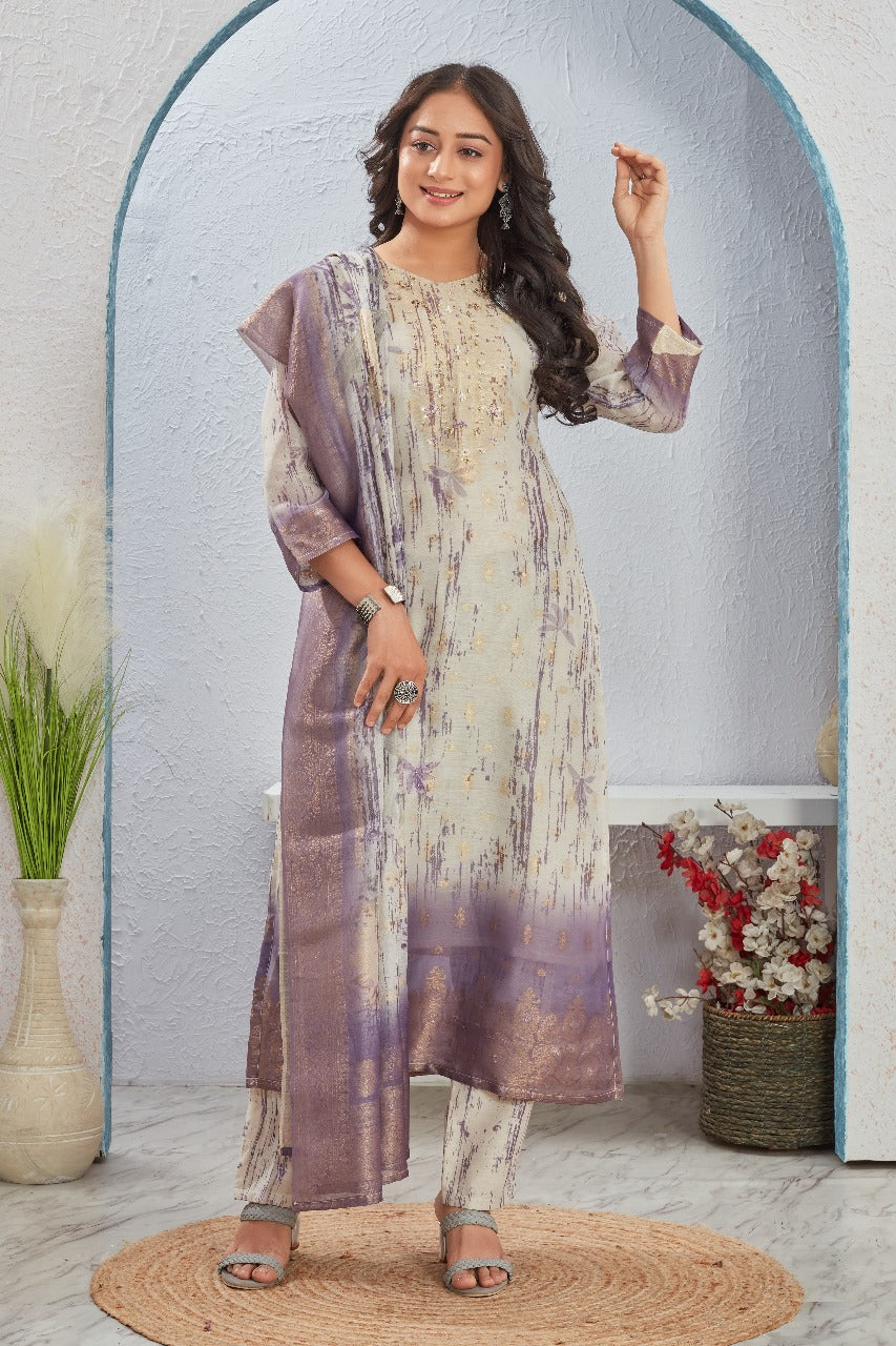 Rekha Mauve Printed Suit Set - Image 4