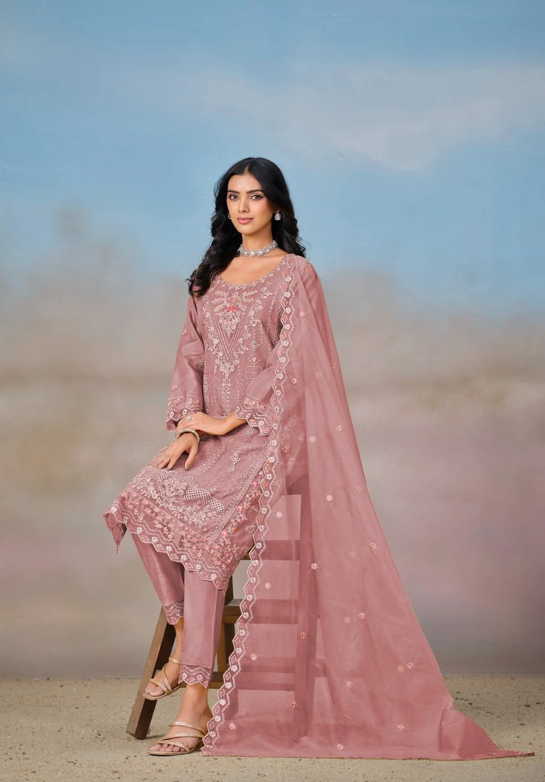 Mayuri Flamingo Full Work Suit Sets - Image 3