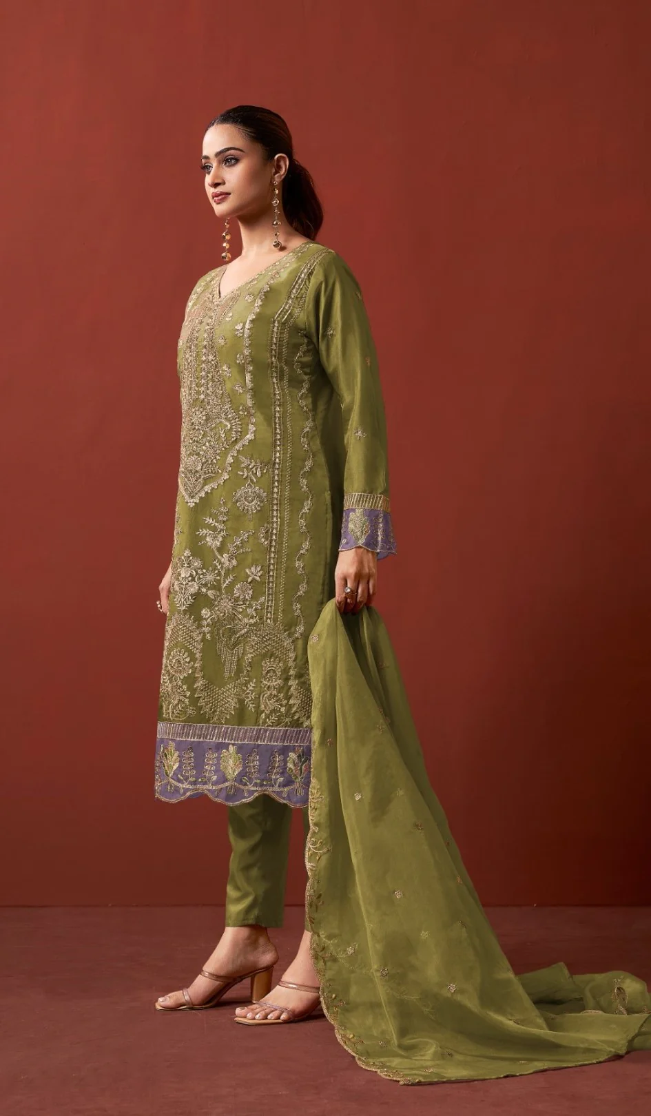 Shamsad forest Full Work lawn suit set - Image 3