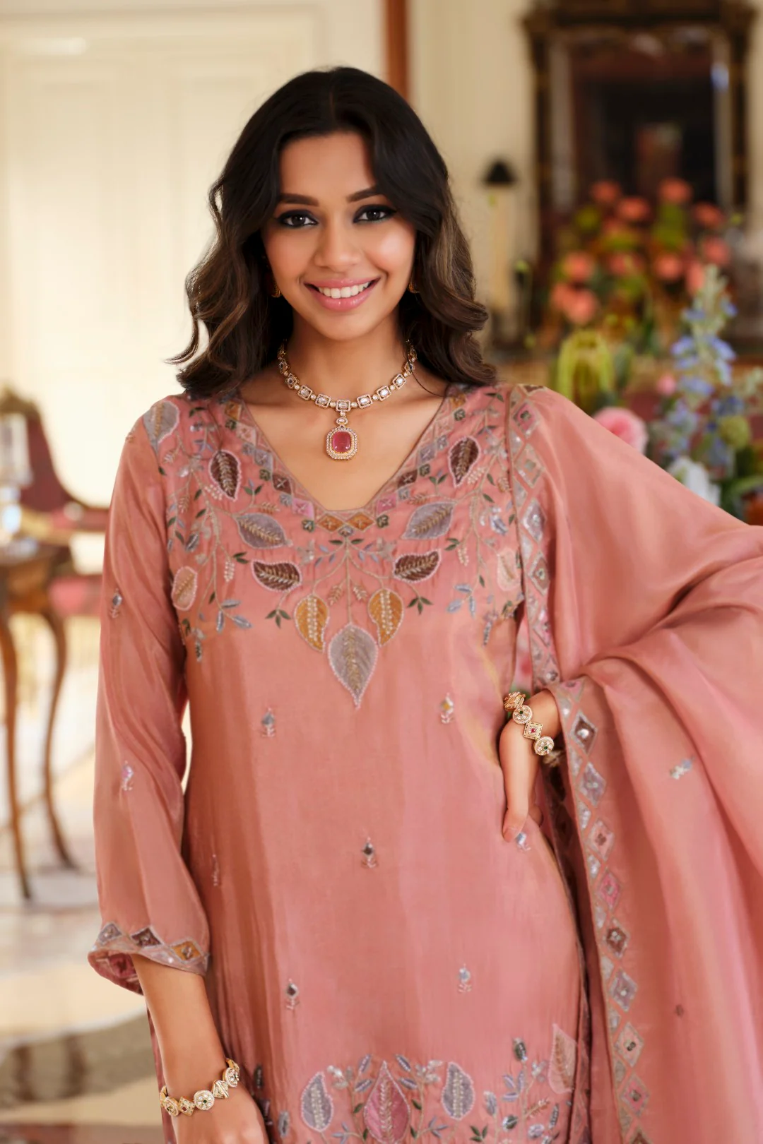 Areesa salmon full work suit set - Image 2