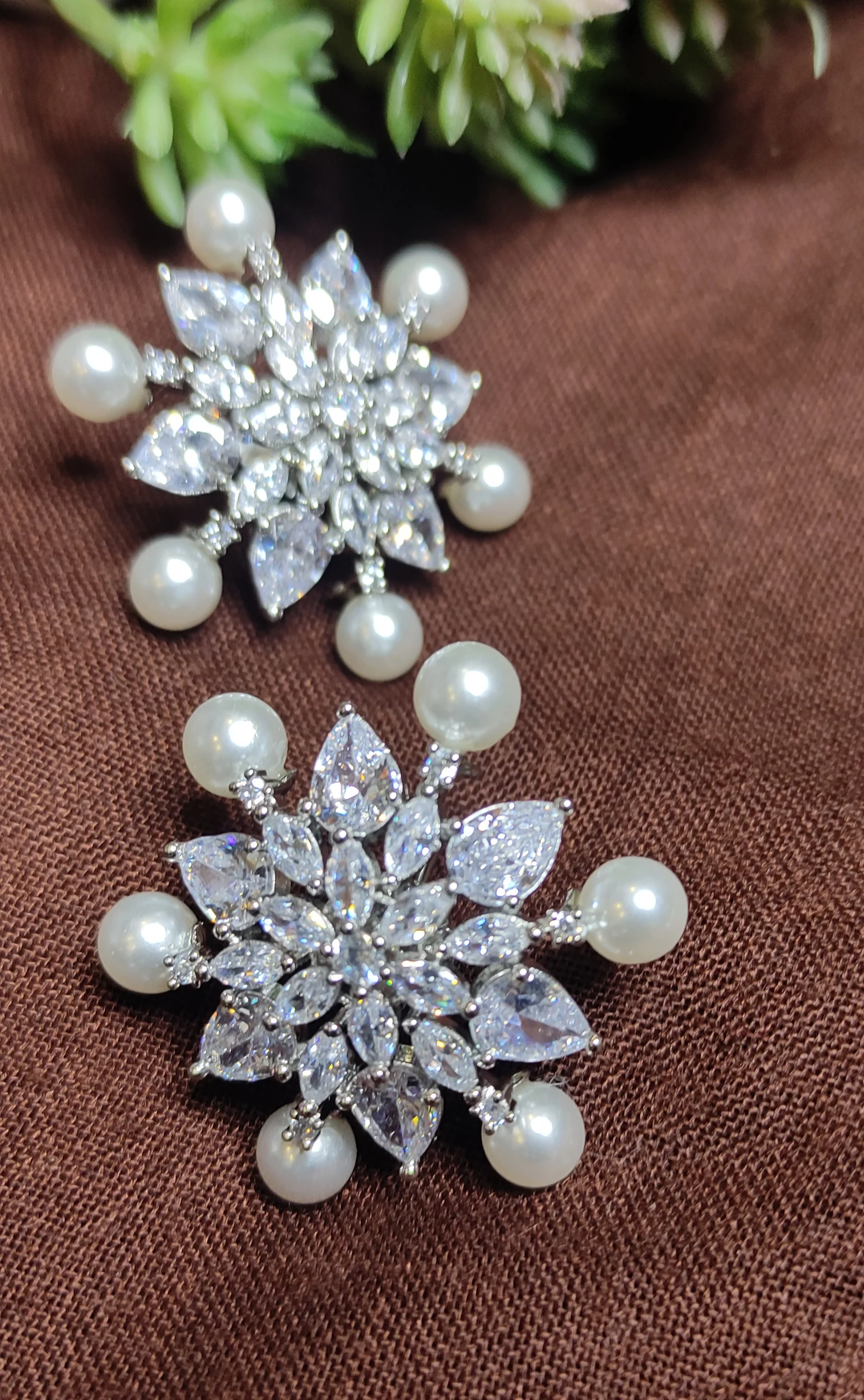 Sahiti Spike Pearl Diamond Stud Earings - Image 2