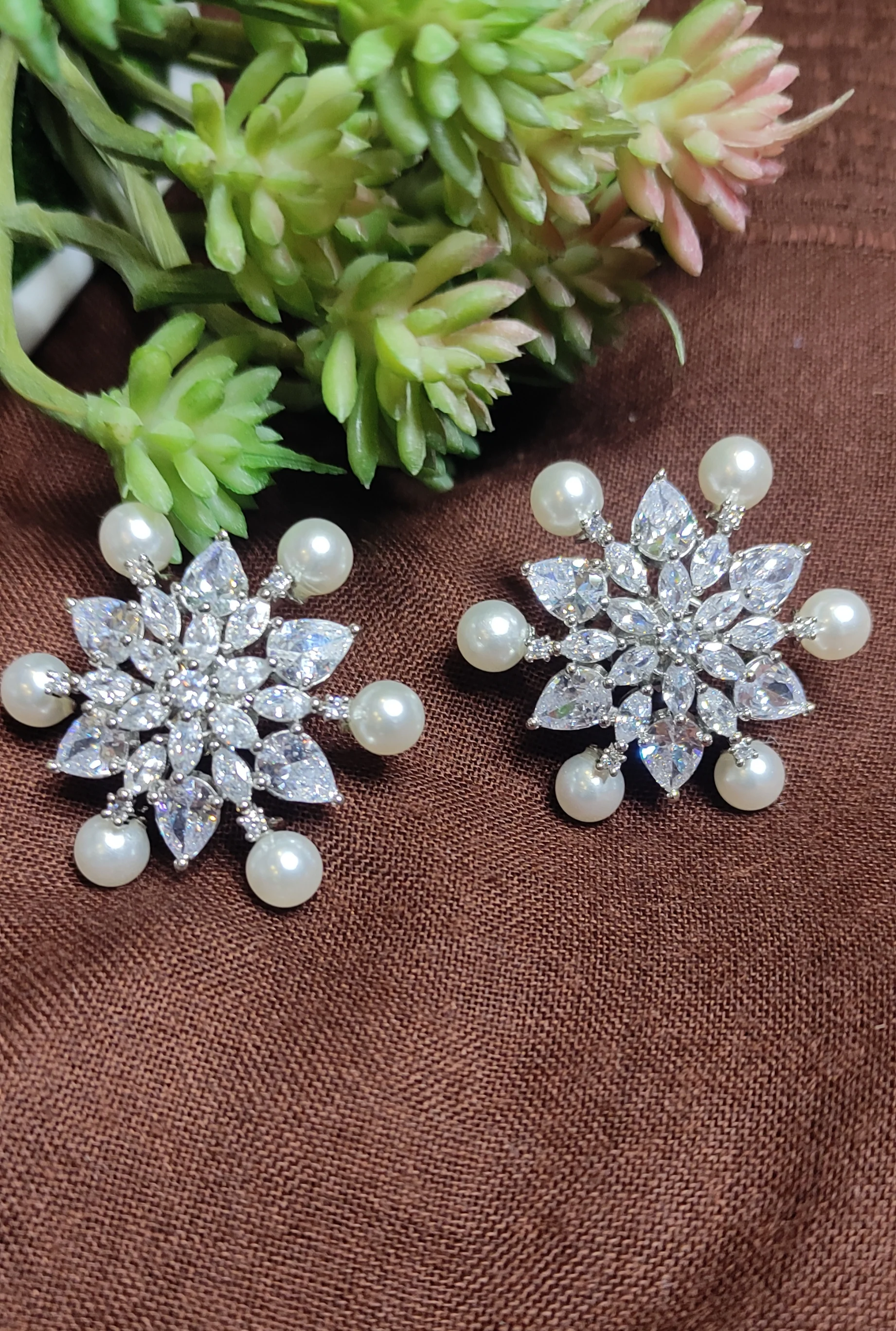 Sahiti Spike Pearl Diamond Stud Earings - Image 3