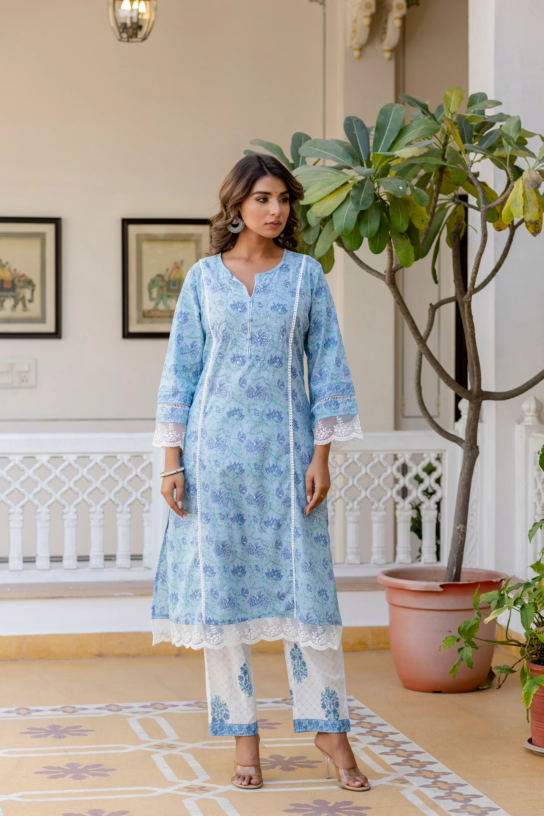 Samiha Sky Pure Cotton Suit Set - Image 3