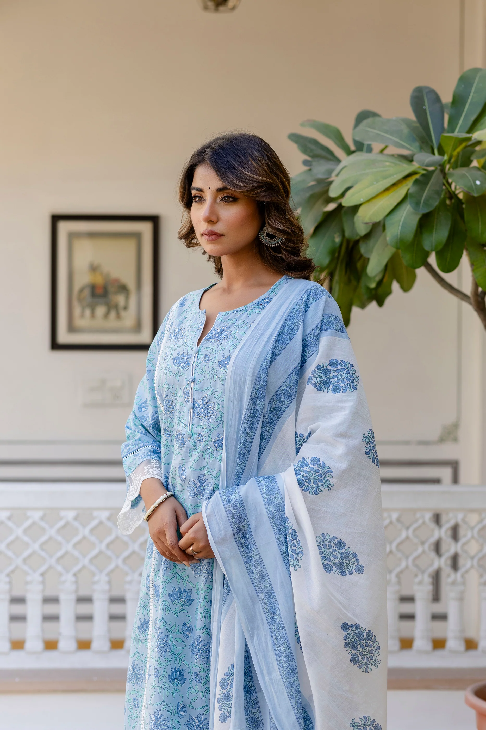 Samiha Sky Pure Cotton Suit Set - Image 4