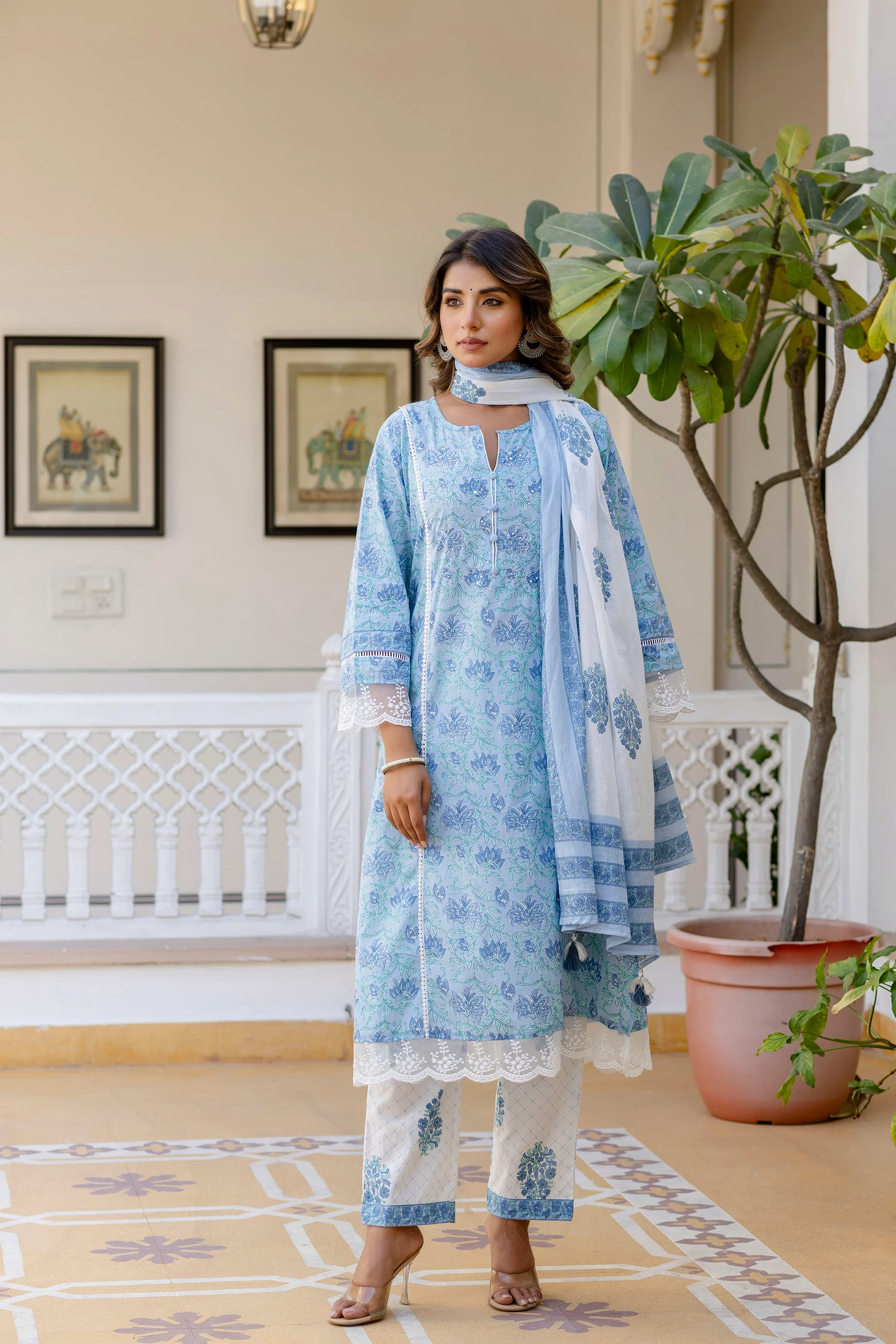 Samiha Sky Pure Cotton Suit Set - Image 7