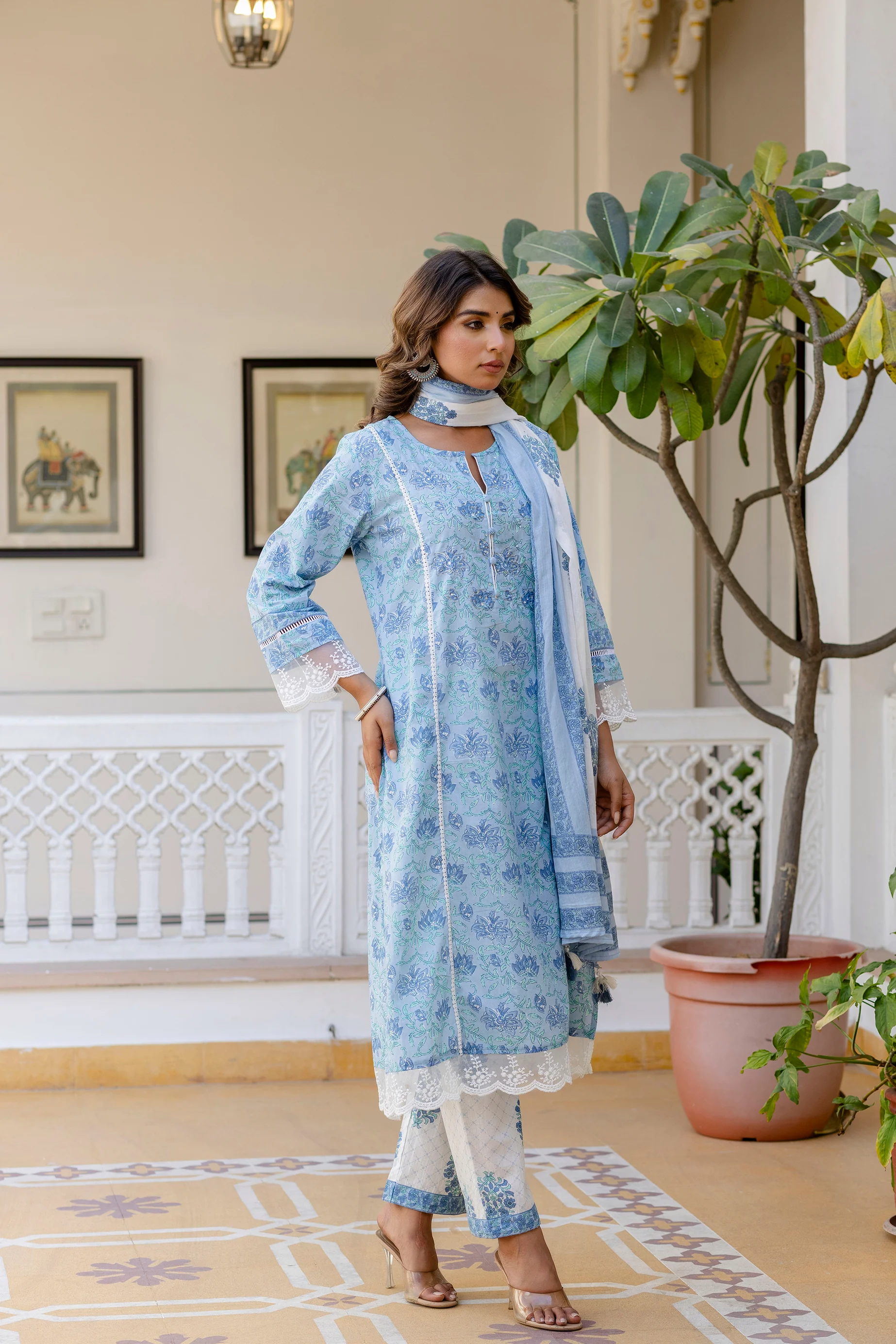 Samiha Sky Pure Cotton Suit Set - Image 8