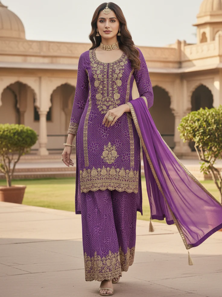 Zarkash Orchid Full Work Suit Set - Image 2