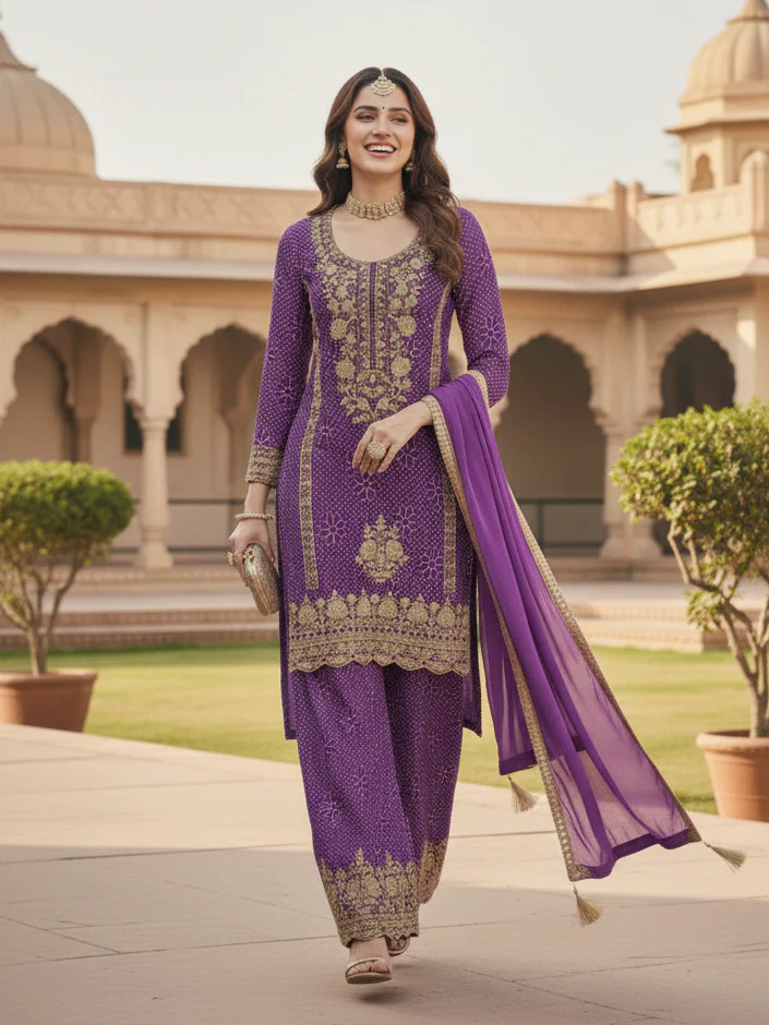 Zarkash Orchid Full Work Suit Set - Image 3